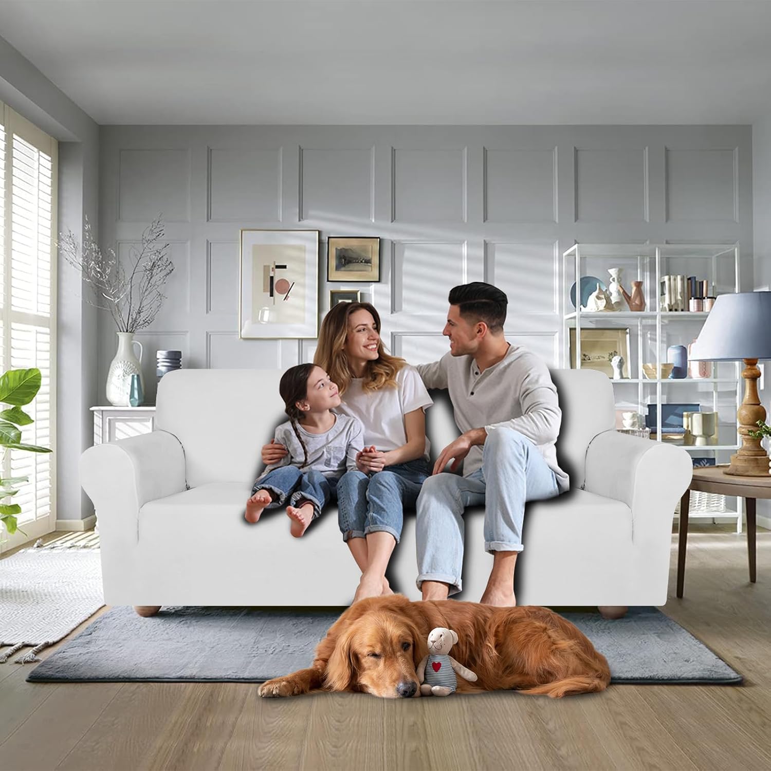 CYCMACO Copridivano Velluto Spesso 3 Posti, Bianco - immagine 2