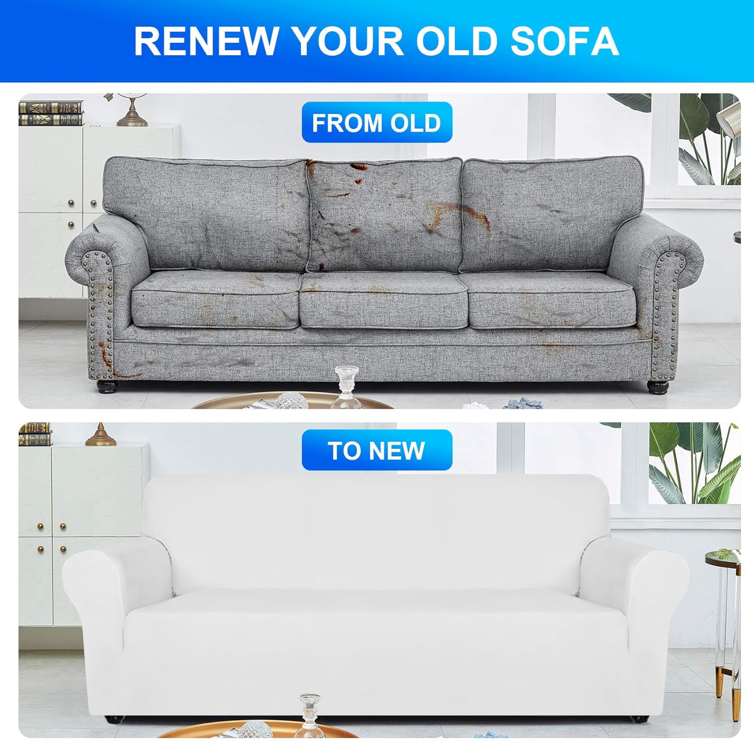 CYCMACO Copridivano Velluto Spesso 3 Posti, Bianco - immagine 5