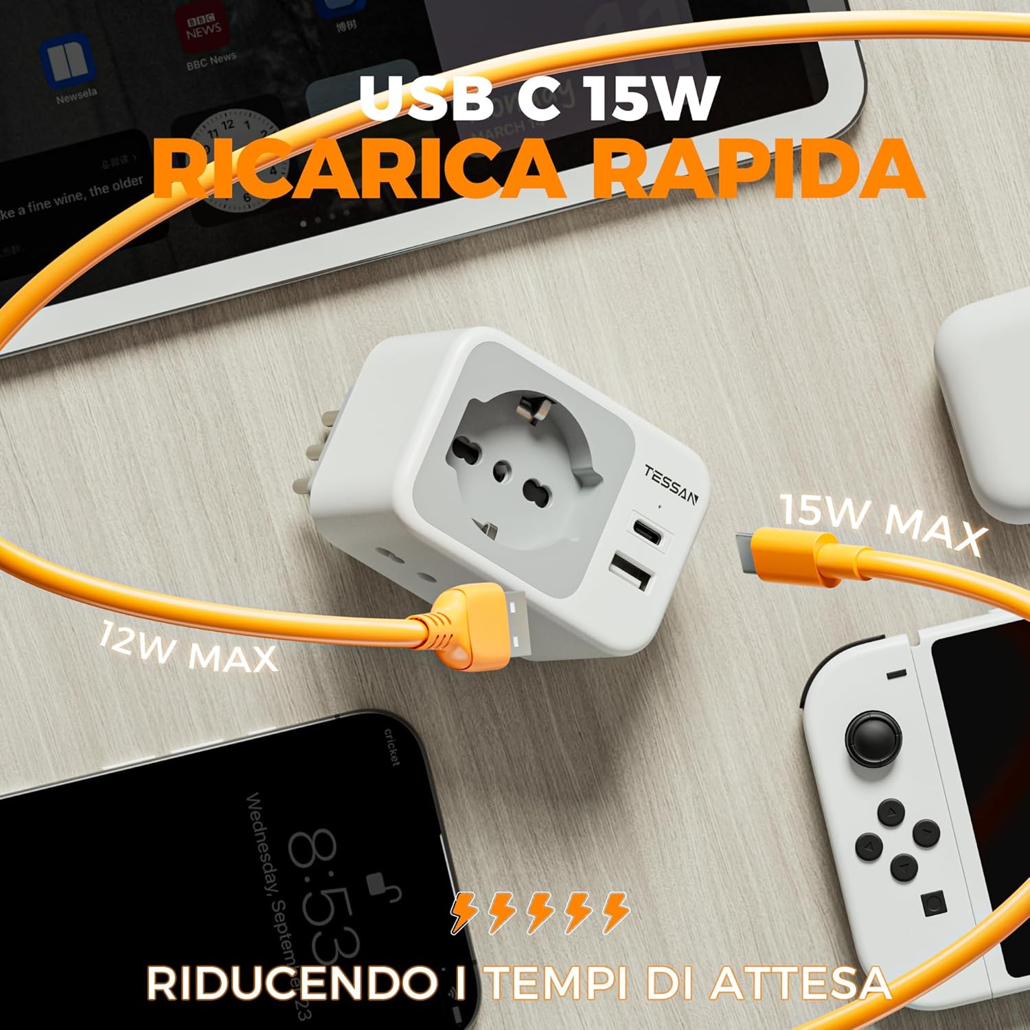 Tessan Presa Multipla con USB C 15W 2500W - immagine 3