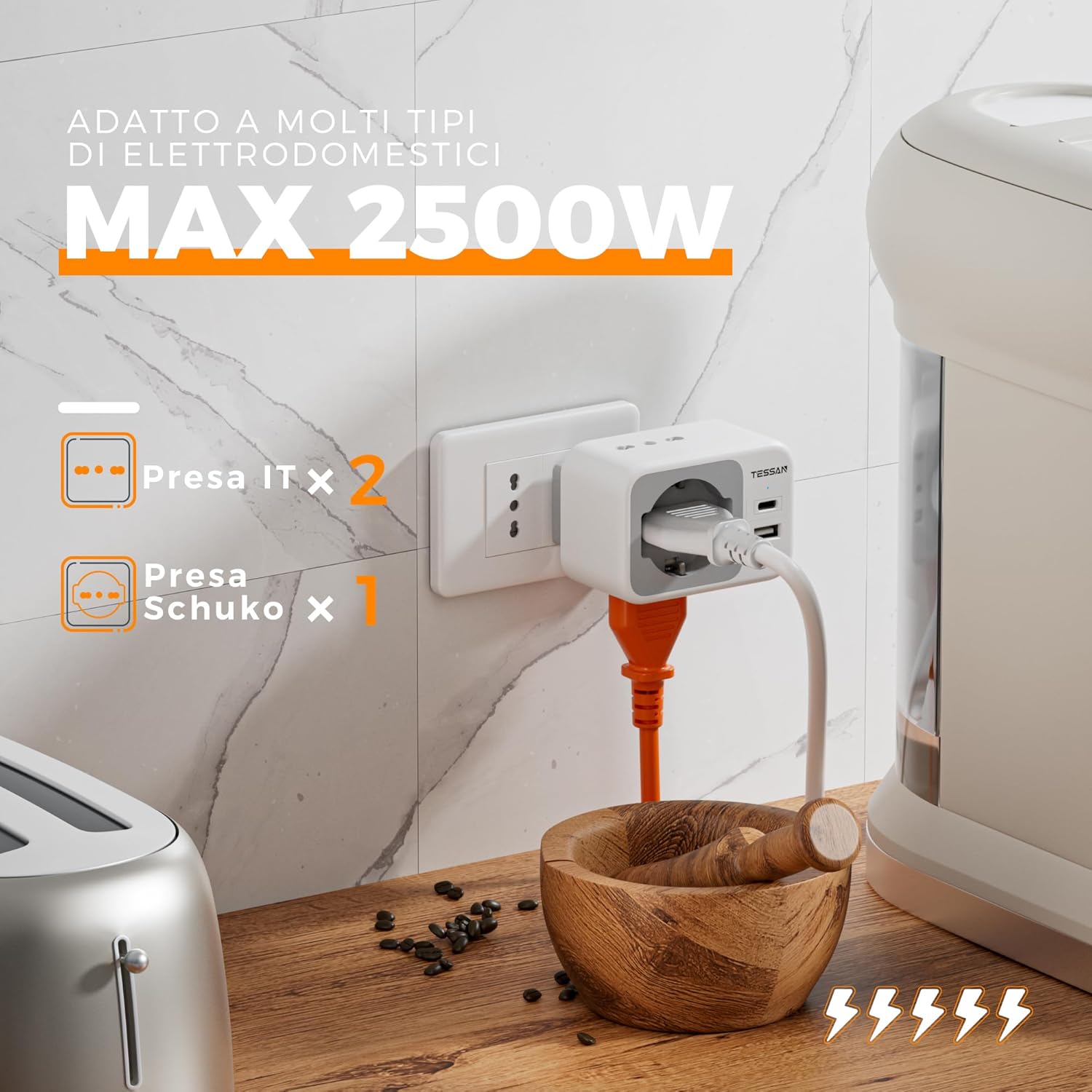 Tessan Presa Multipla con USB C 15W 2500W - immagine 4