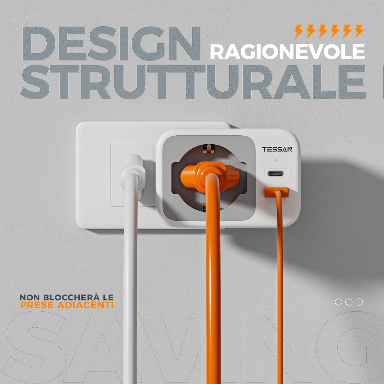 Tessan Presa Multipla con USB C 15W 2500W - immagine 5