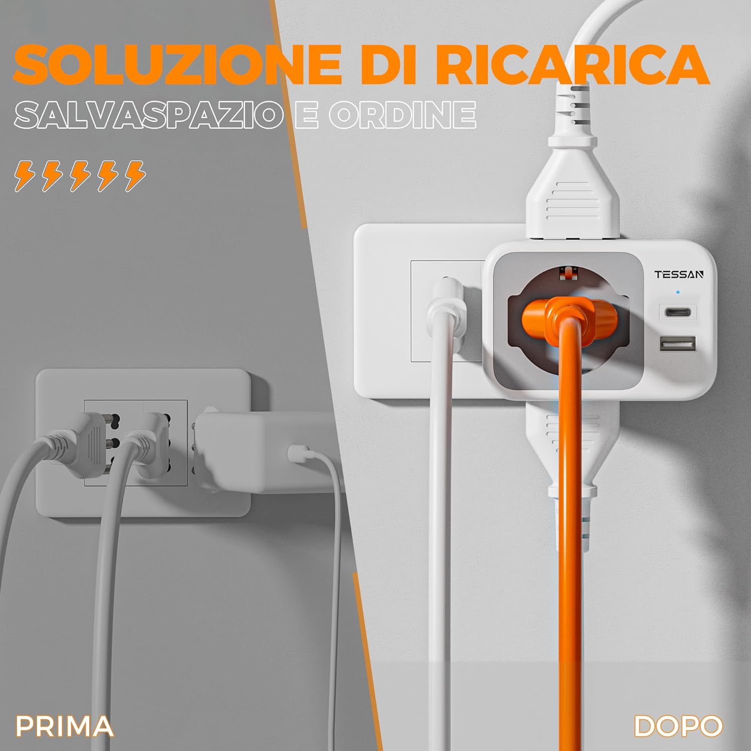 Tessan Presa Multipla con USB C 15W 2500W - immagine 6