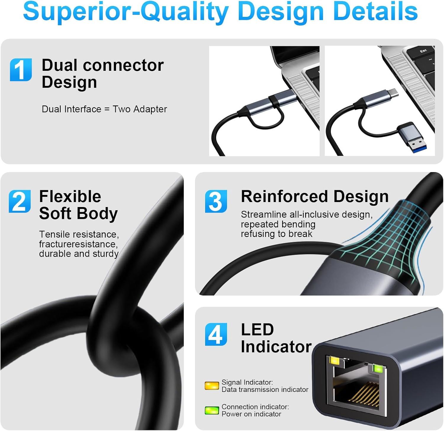 Adattatore USB Ethernet 1000Mbps 2-in-1 - immagine 5