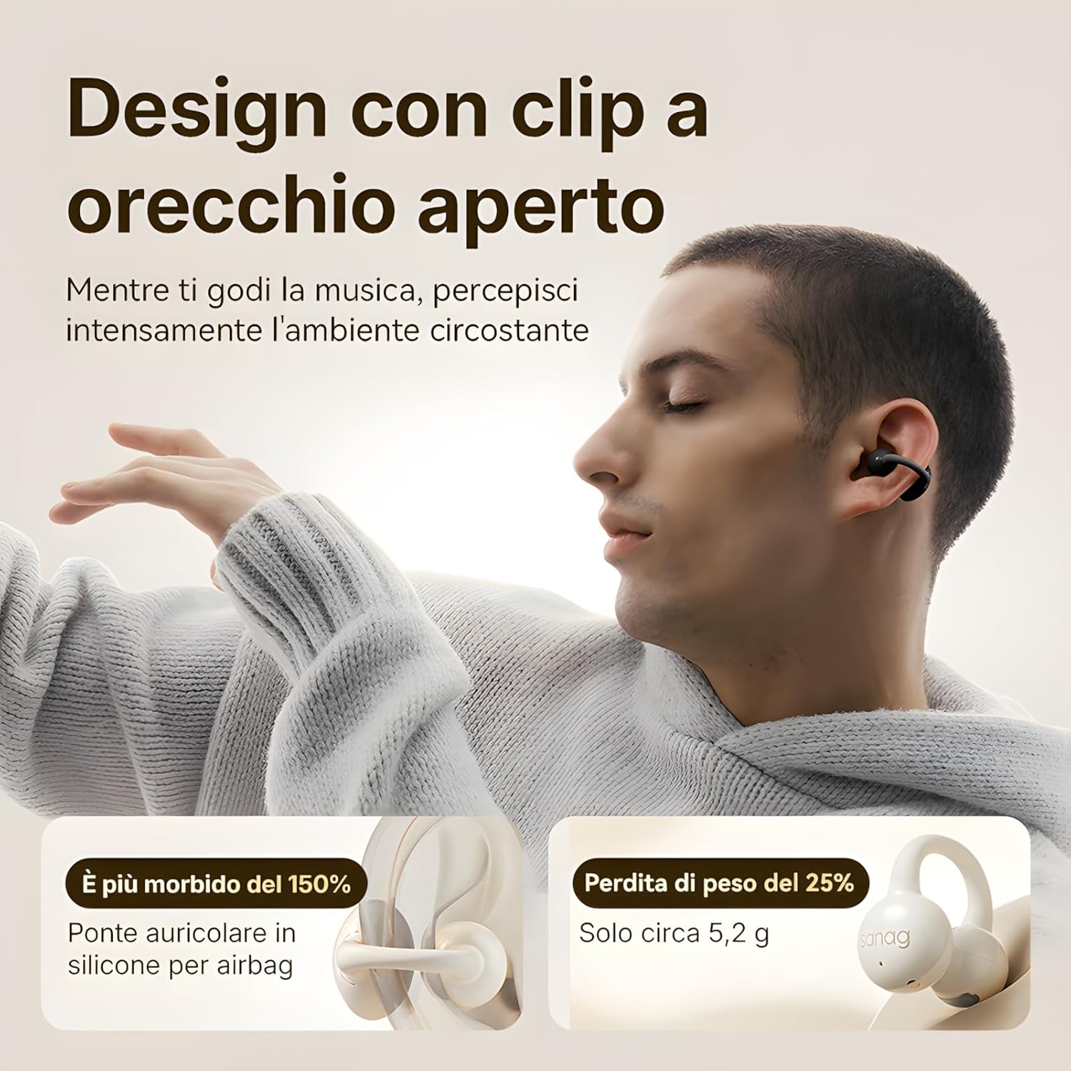 Sanag Z60S Cuffie Open Ear Bluetooth Wireless, Nero - immagine 2