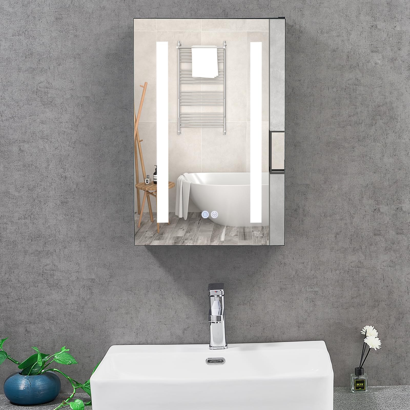 T&k Armadietto a Specchio Bagno con Luce LED 40x60cm