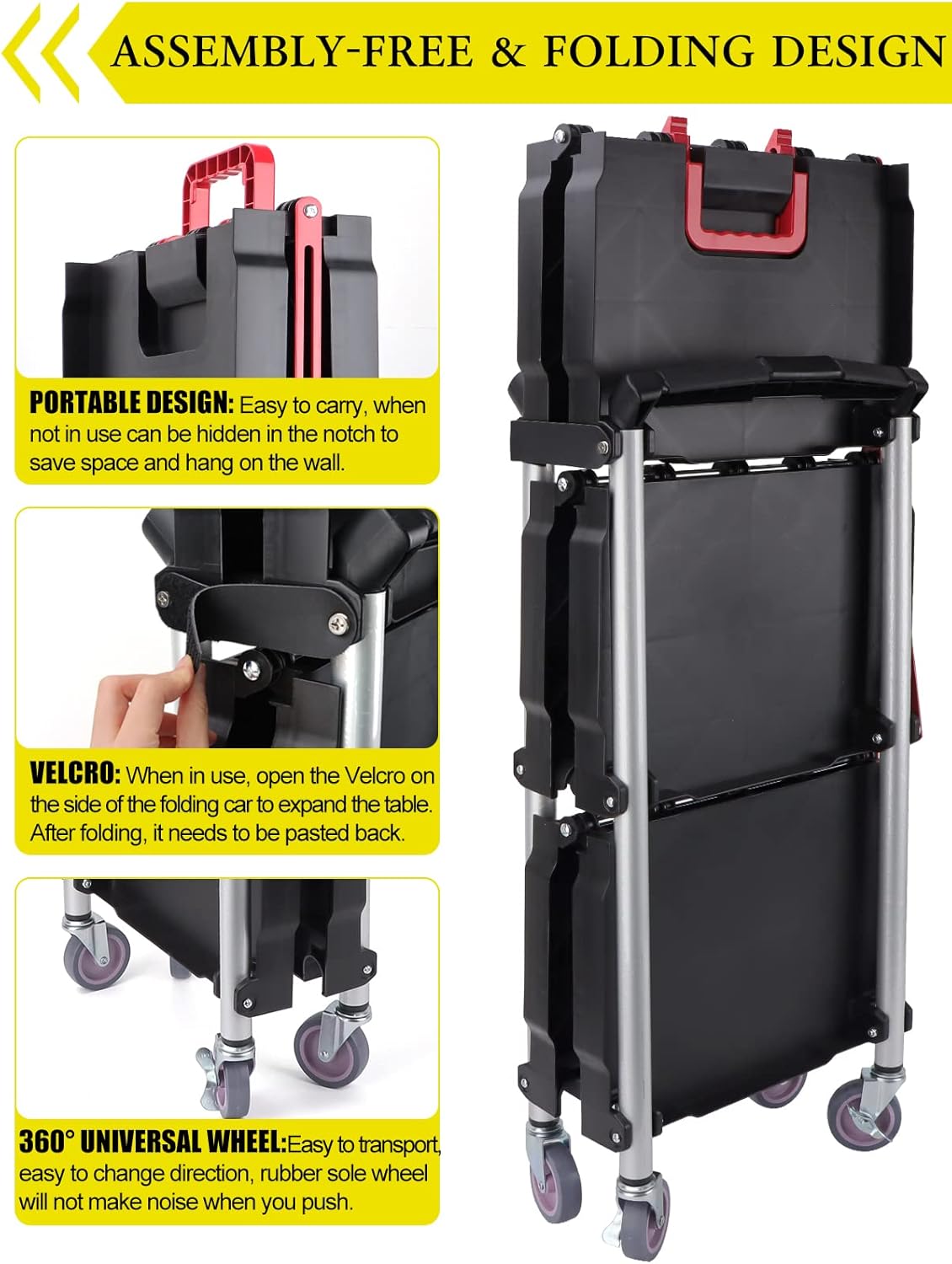 Ebanku Carrello da Portata Pieghevole 3 Ripiani - immagine 3