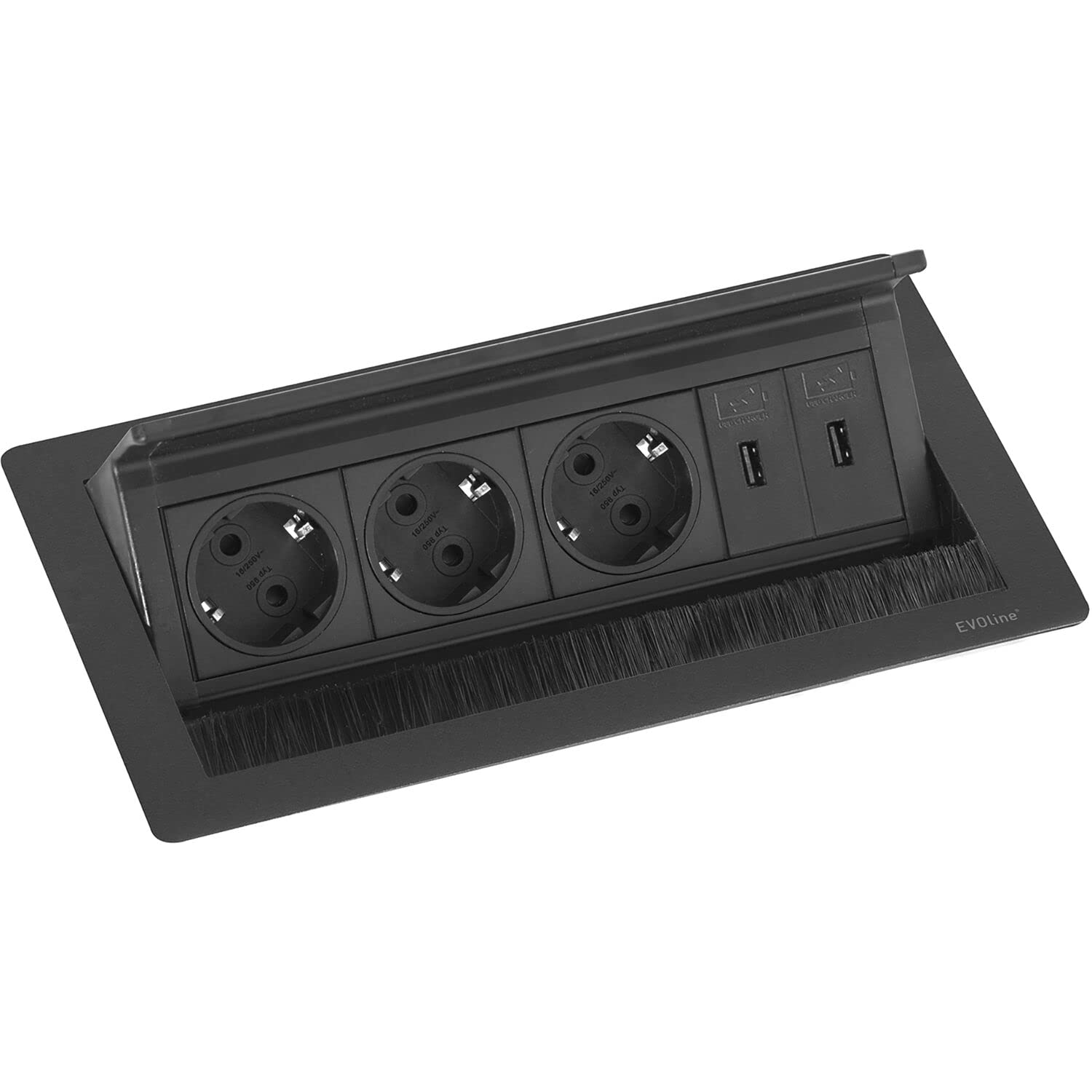 EVOline Flip Top Push DATA M 3 x Schuko + 2 x caricabatterie USB + nero