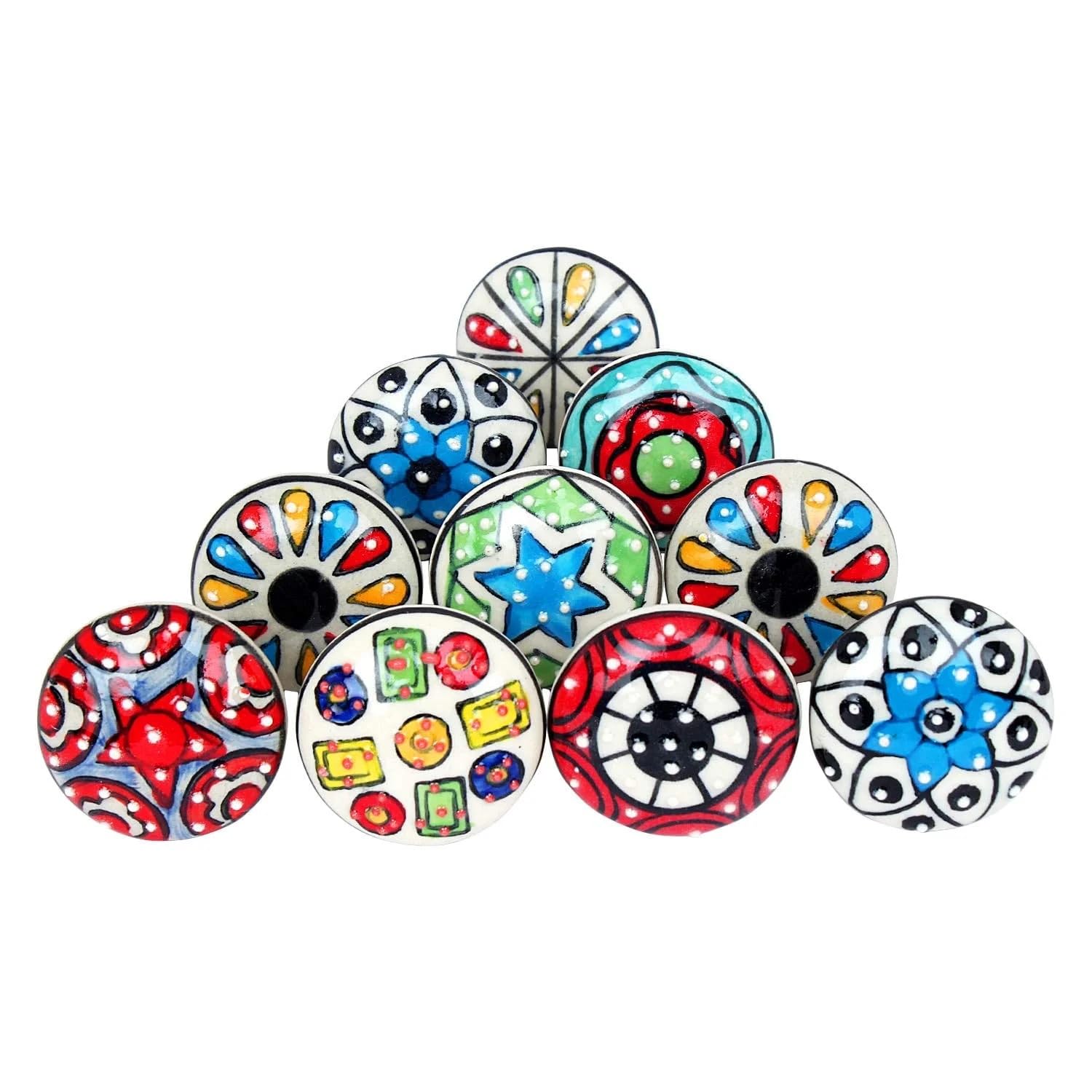 Ajuny Set 10 Pomelli in Ceramica Multicolore Rotondi