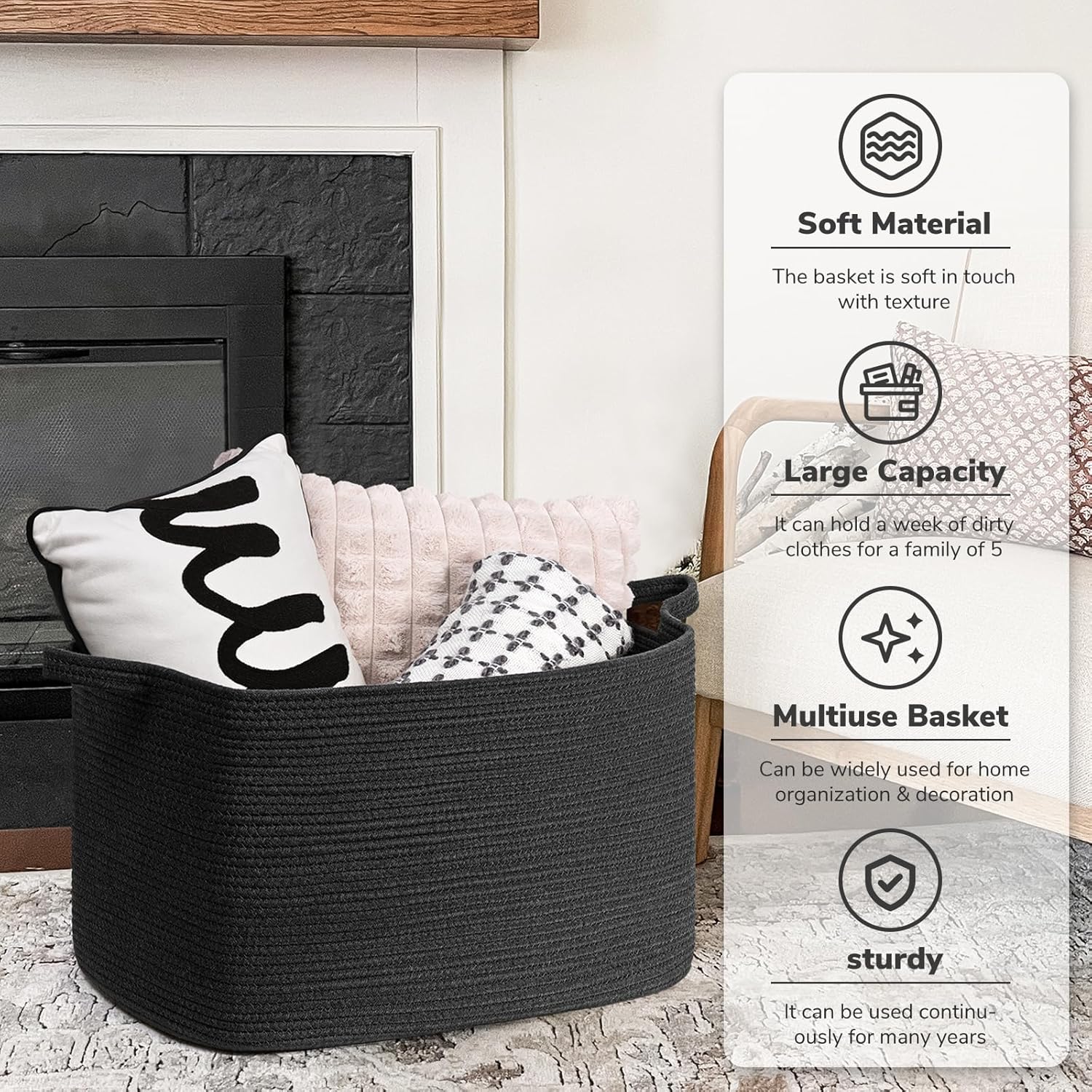 Timeyard Cesto Portabiancheria 85L, Nero - immagine 2