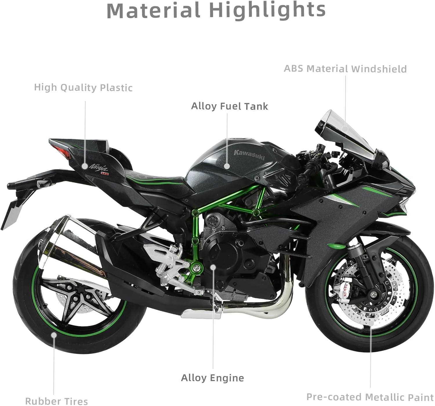 Risopen 1:9 Modello Moto Kawasaki Ninja H2R Lega Diecast - immagine 3