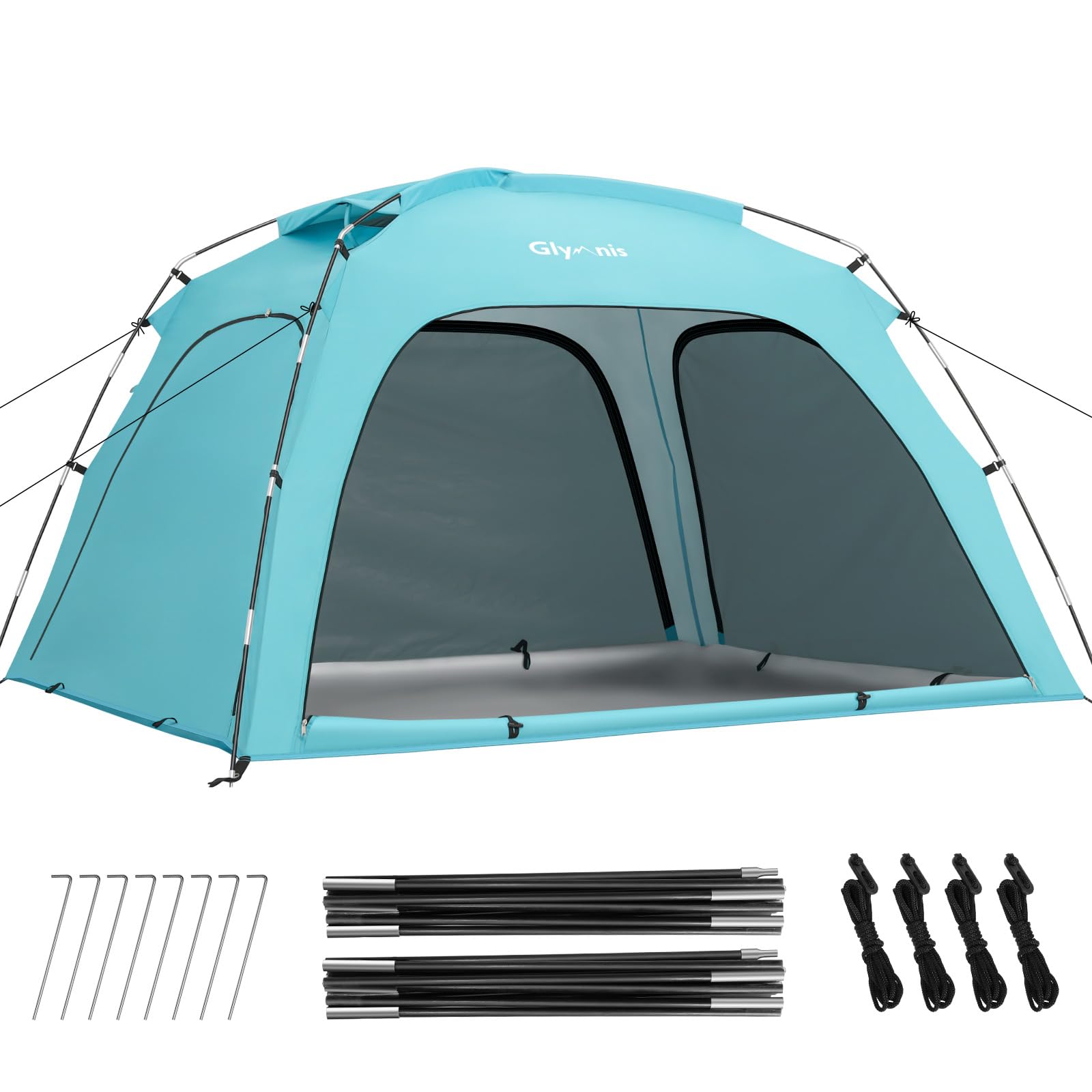 Glymnis Tenda da Spiaggia Grande Adatta a 3-4 Persone, Tenda da Spiaggia Portatile con Cerniera, Leggera Tenda Sole Spiaggia con Dimensioni di 220 x 180 x 125 cm, Facile da Montare, UPF 50+