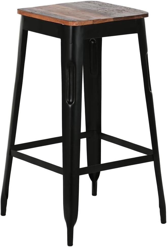 TABURETE METAL MADERA 34X33X77 NEGRO - immagine 1