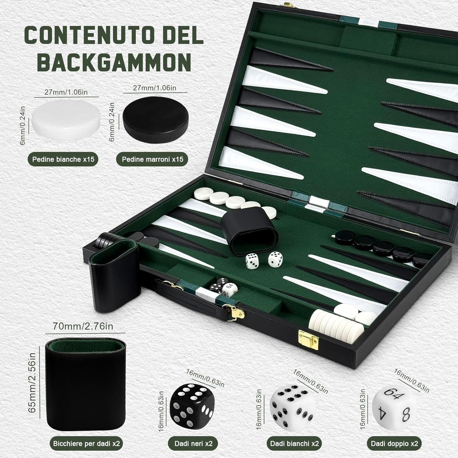 Lohofrnny Set Backgammon Classico da Viaggio 15 pollici - immagine 3