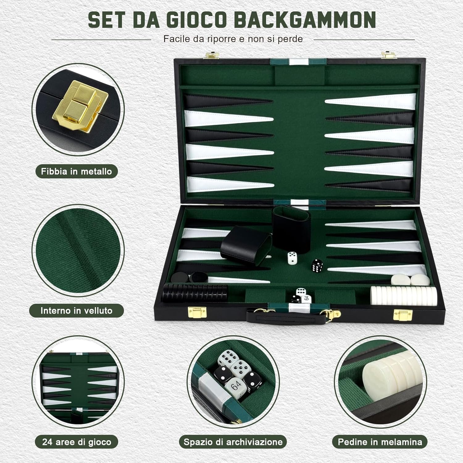 Lohofrnny Set Backgammon Classico da Viaggio 15 pollici - immagine 4
