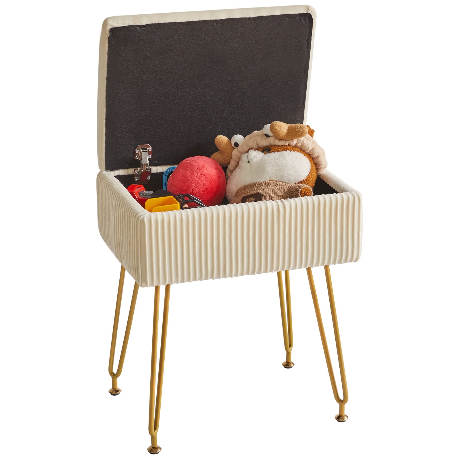 YMYNY Poggiapiedi Contenitore Velluto Beige