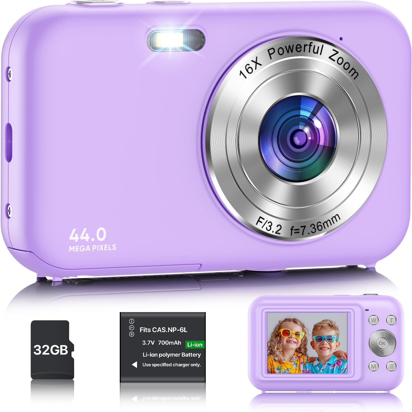 Macchina Fotografica Digitale 44MP 1080P con Scheda 32GB, Viola