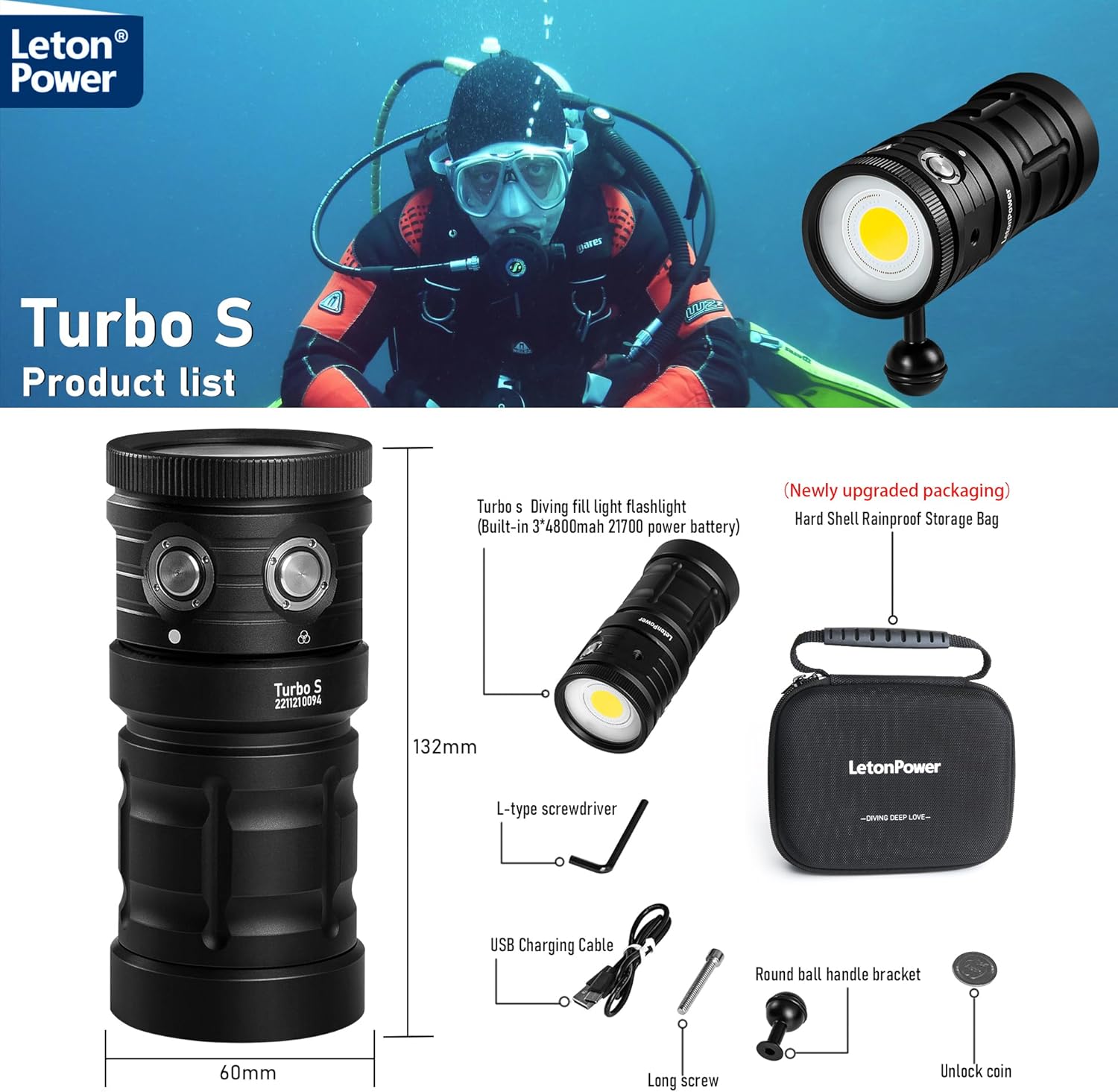 Letonpower TS S Torcia Subacquea Professionale 10000 Lumens - immagine 7
