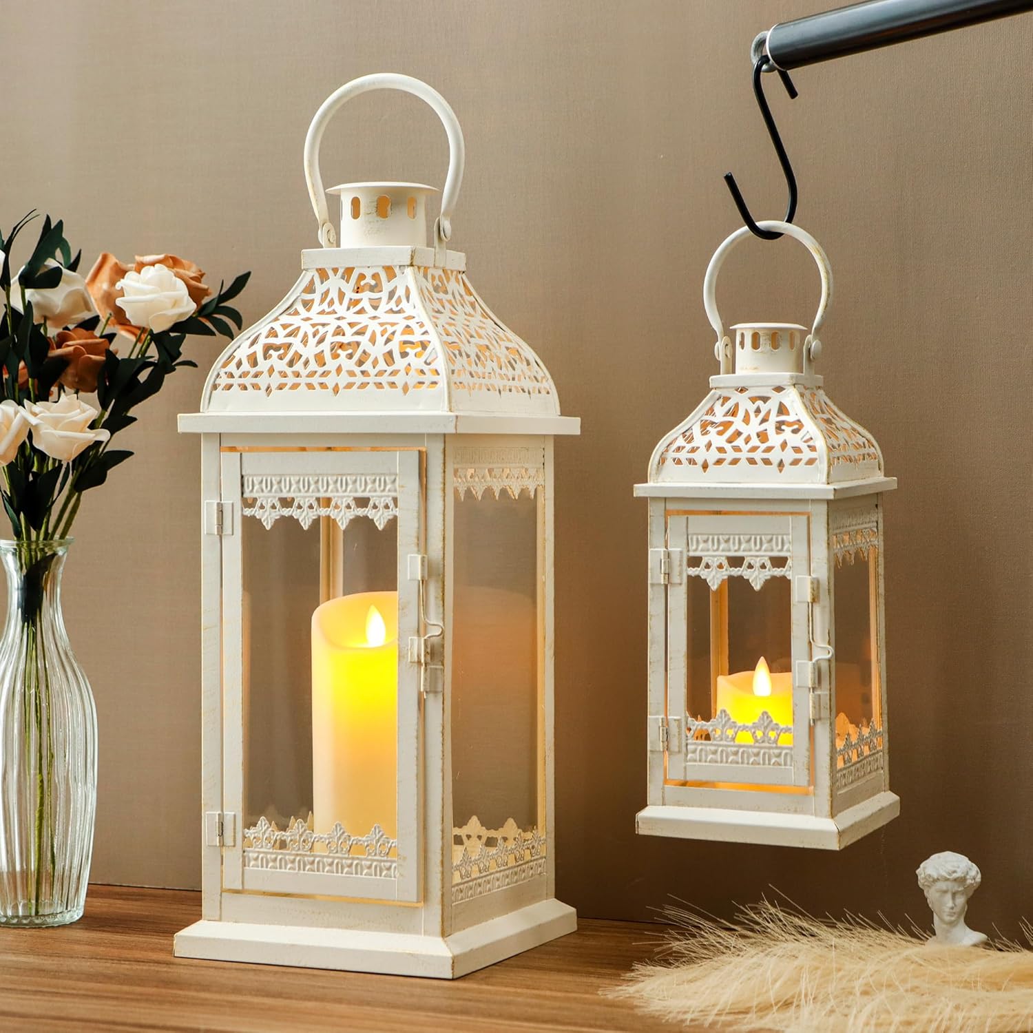Set da 2 lanterne decorative bianche per candele - immagine 1