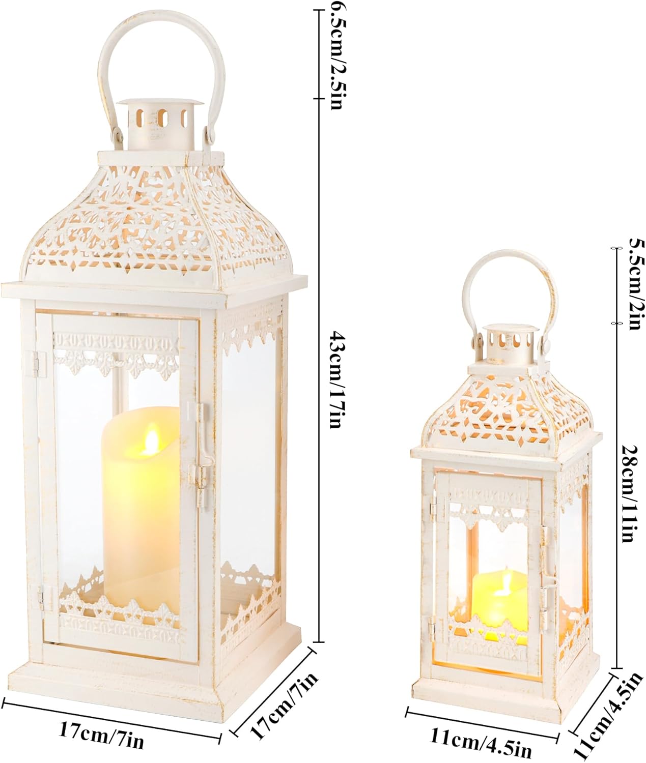 Set da 2 lanterne decorative bianche per candele - immagine 2