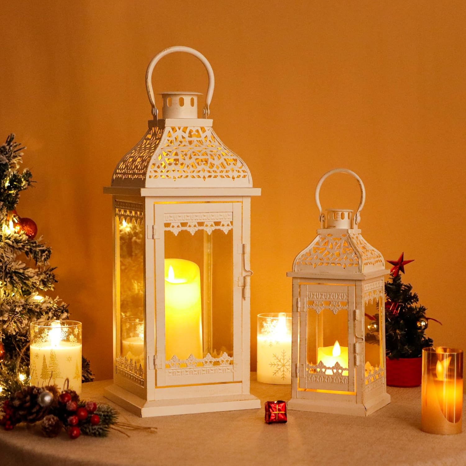 Set da 2 lanterne decorative bianche per candele - immagine 3