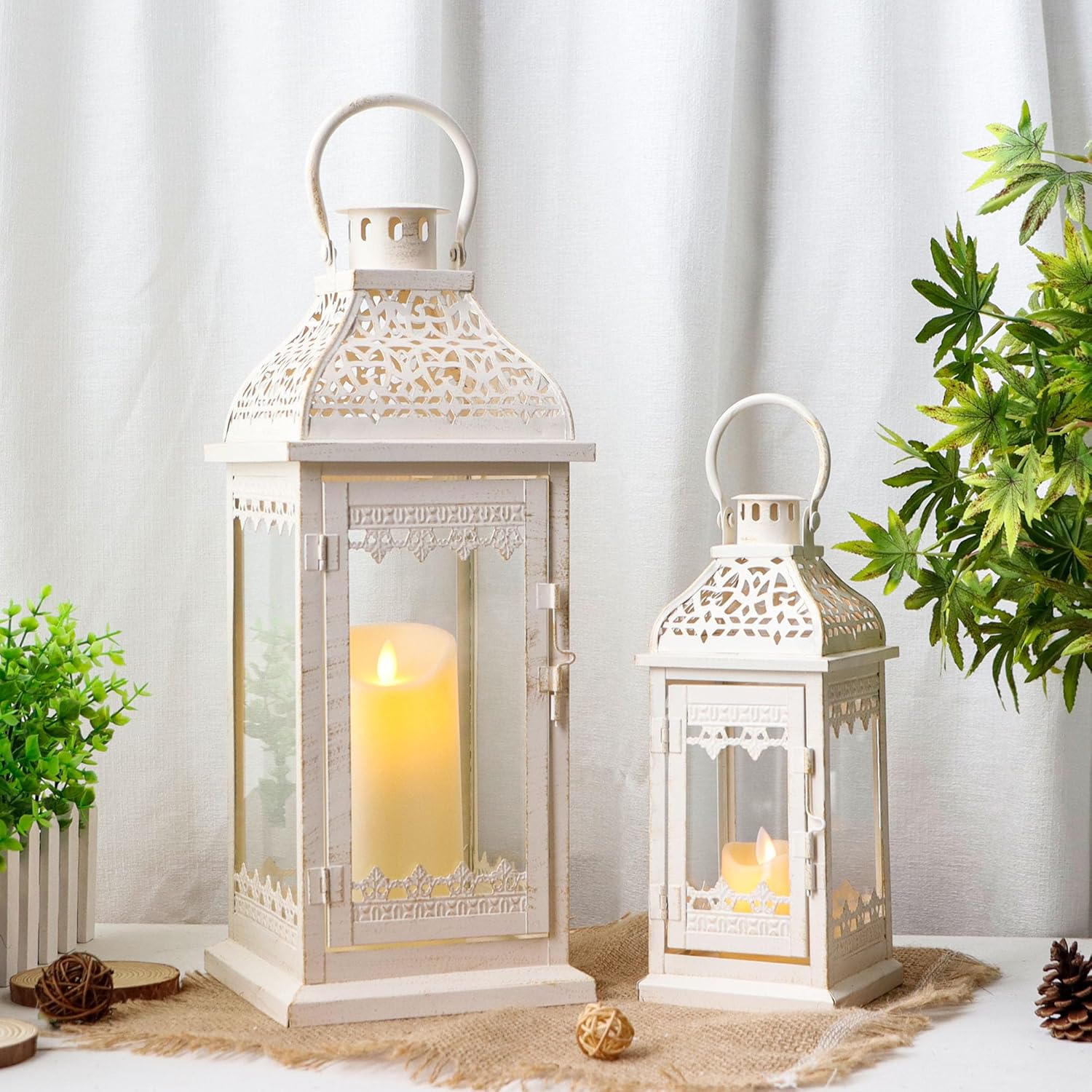 Set da 2 lanterne decorative bianche per candele - immagine 5