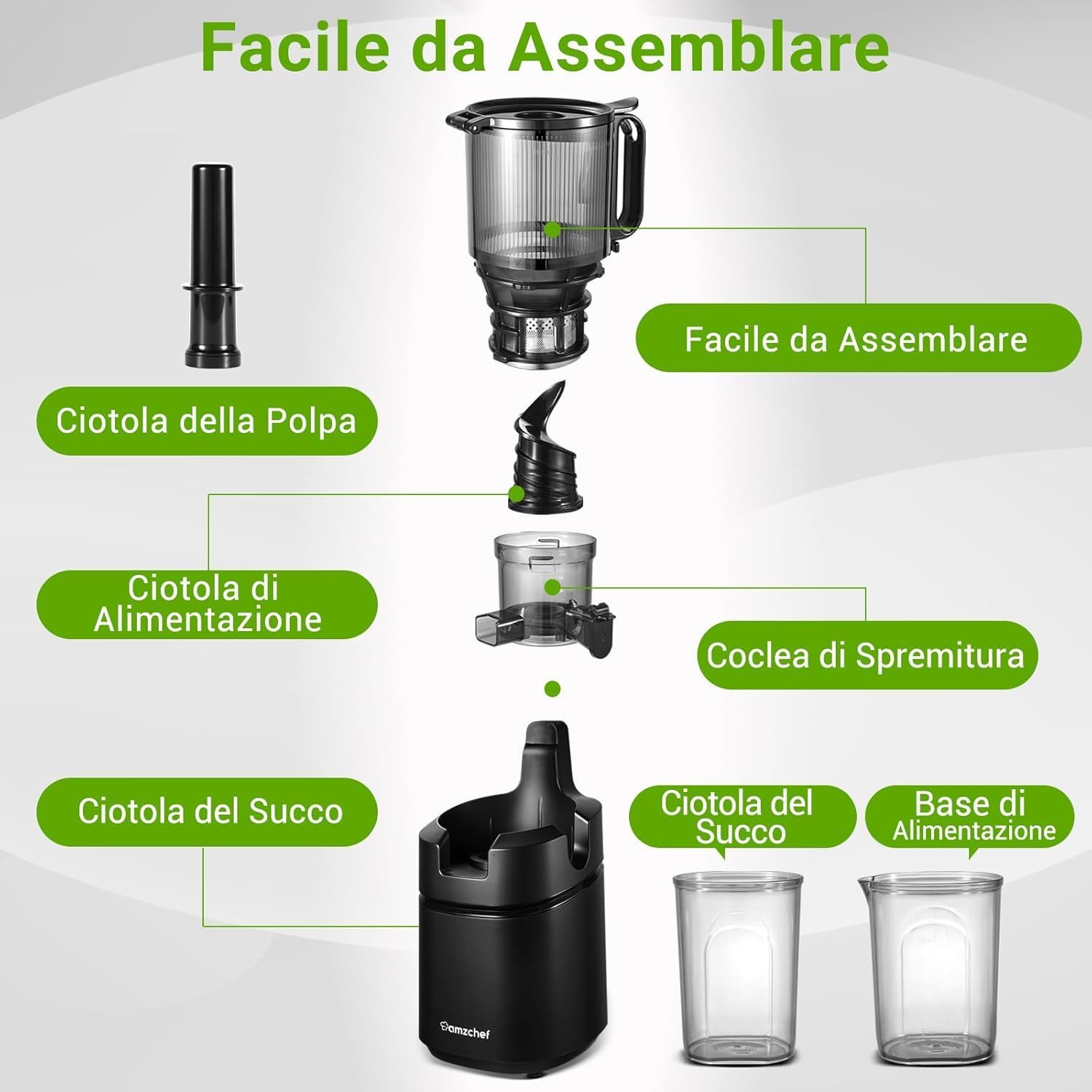 Amzchef Spremiagrumi Automatico All-in-One 250W Nero - immagine 8