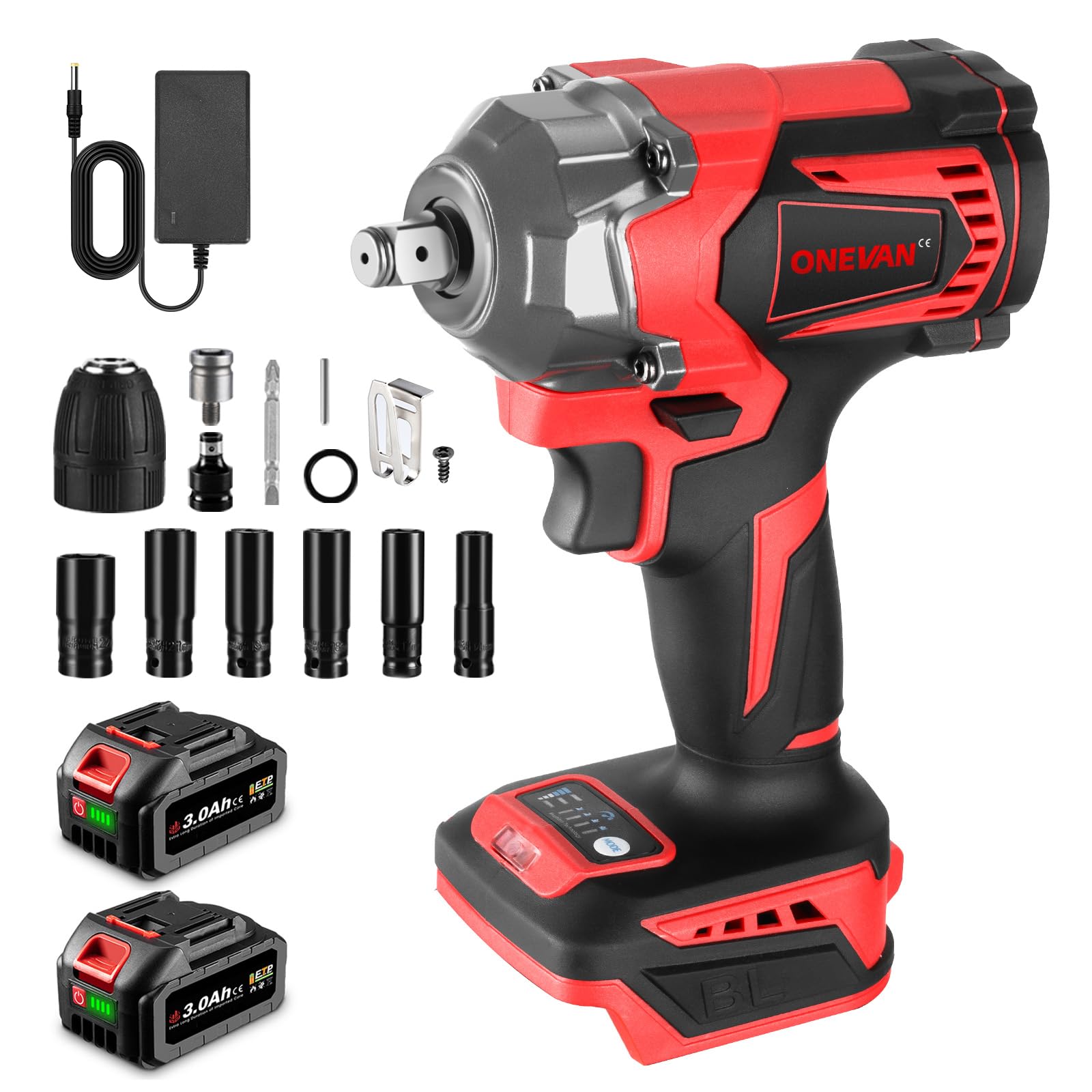 Onevan Avvitatore a Percussione a Batteria 700 NM, Rosso