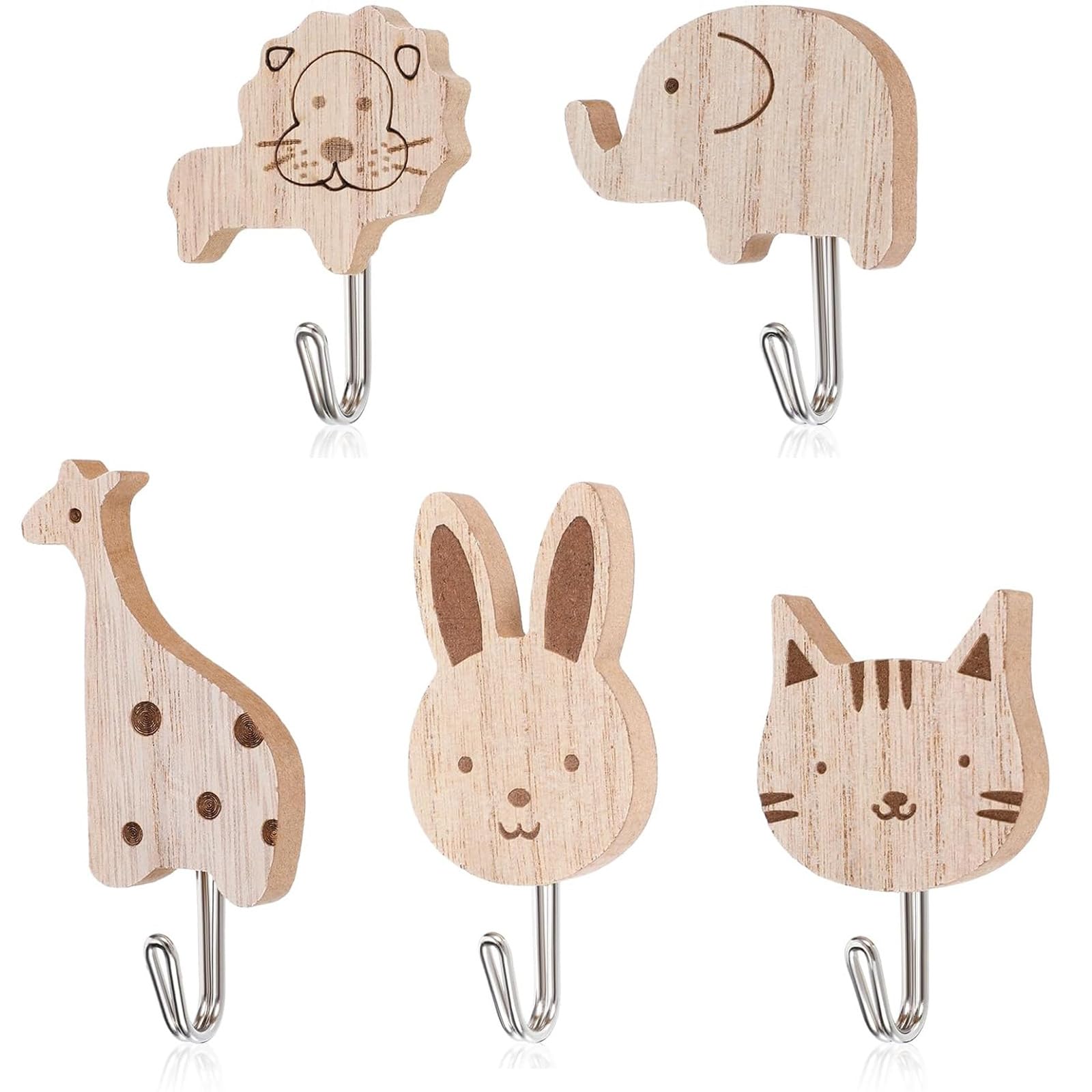 Set 5 Ganci Appendiabiti da Parete per Bambini in Legno