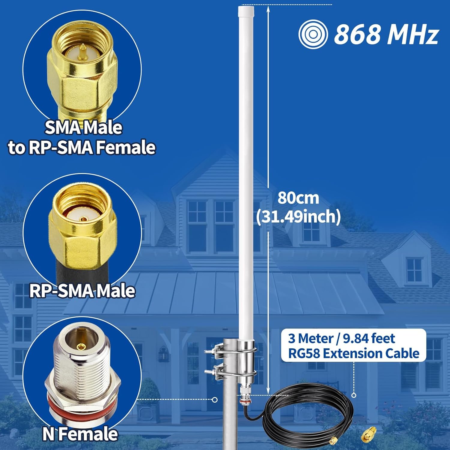 Bingfu Antenna Lora 868mhz 5.8dBi con Cavo 3m - immagine 3