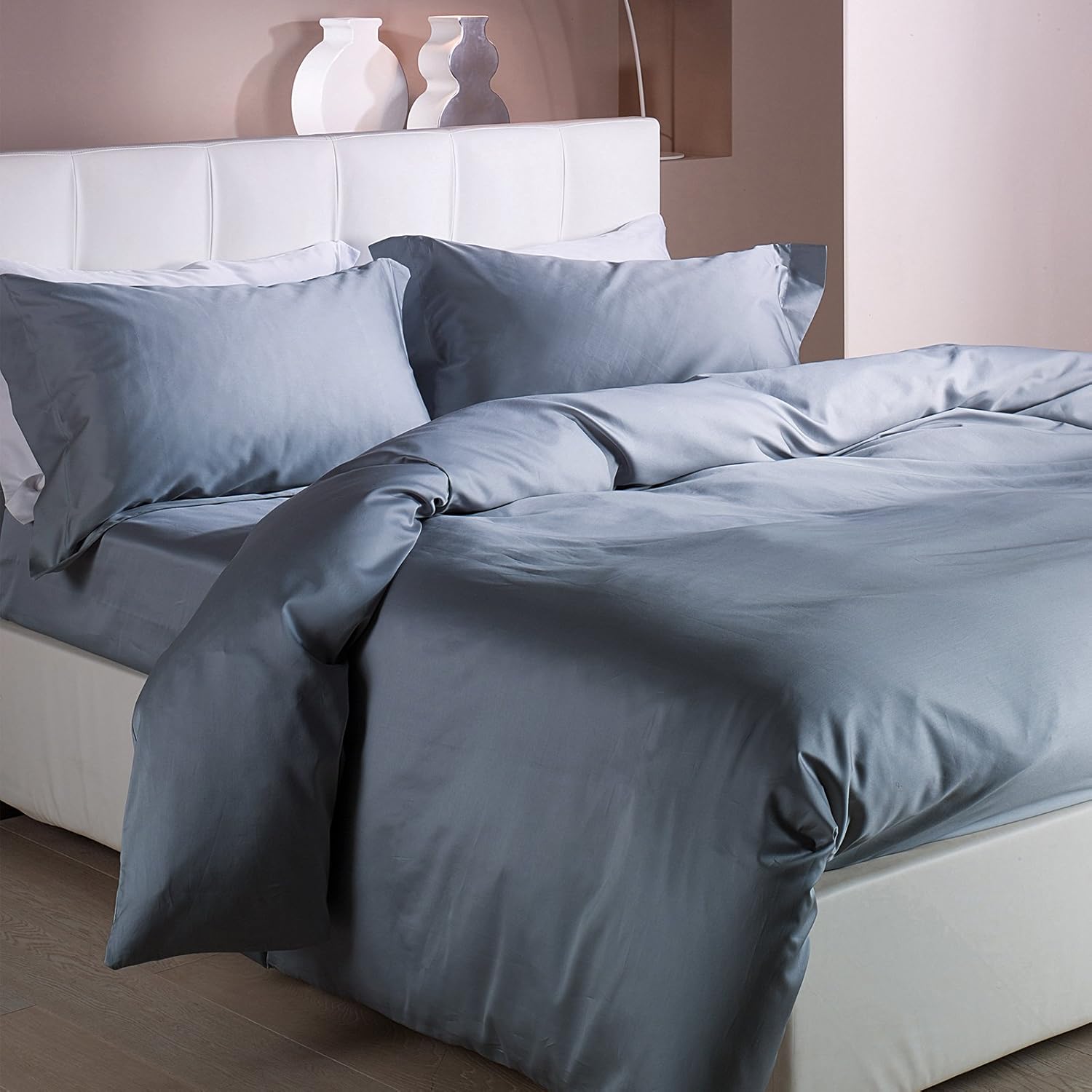 Caleffi - Completo-copripiumino Raso Tinta Unita Matrimoniale Avio