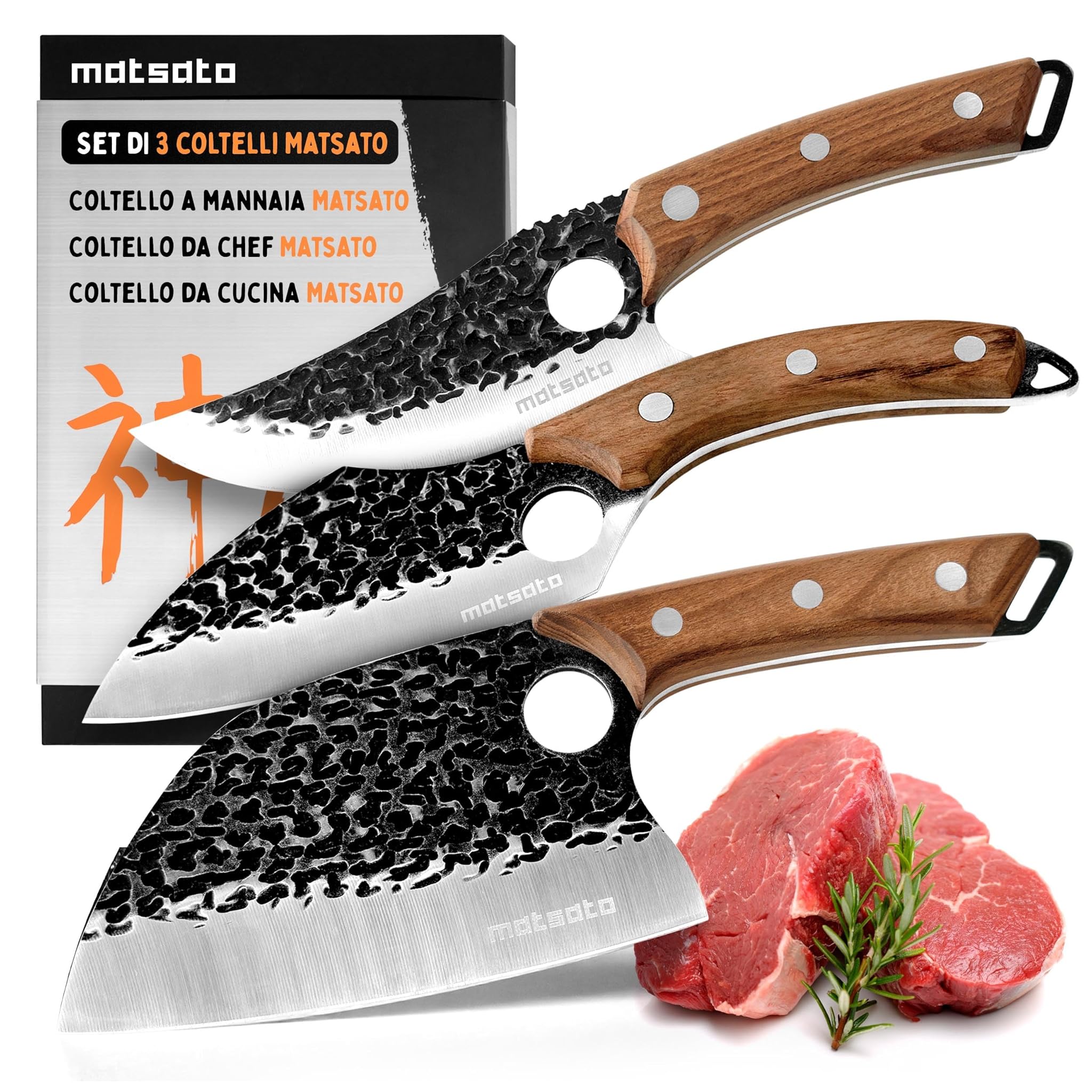 Matsato Set 3 Coltelli da Cucina Acciaio Inox