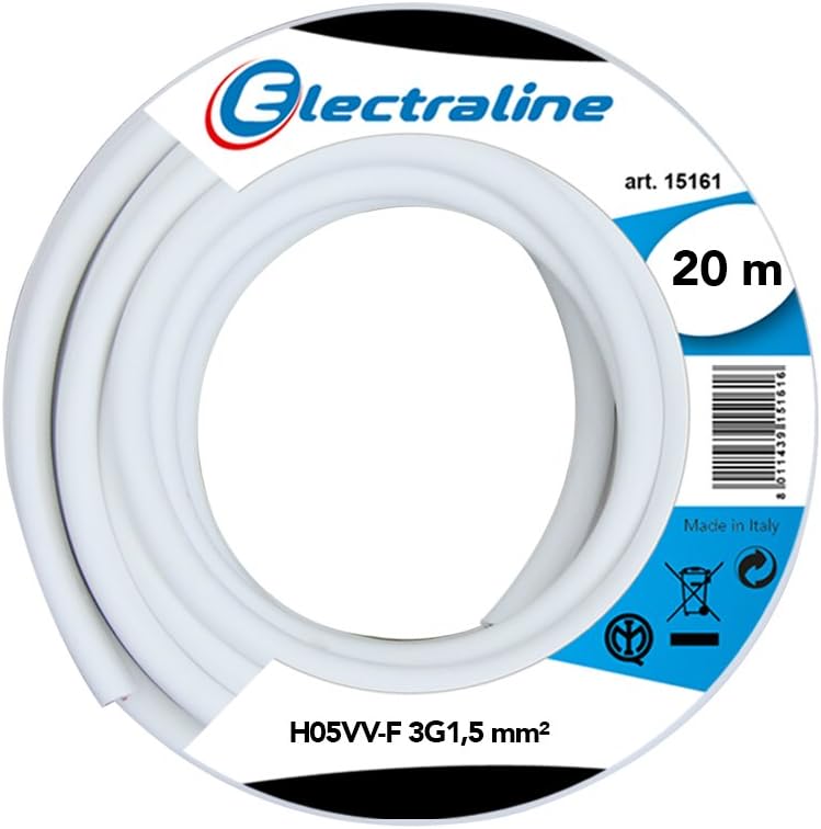 Electraline 11785 Cavo per Prolunghe H05VV-F 20mt, Bianco