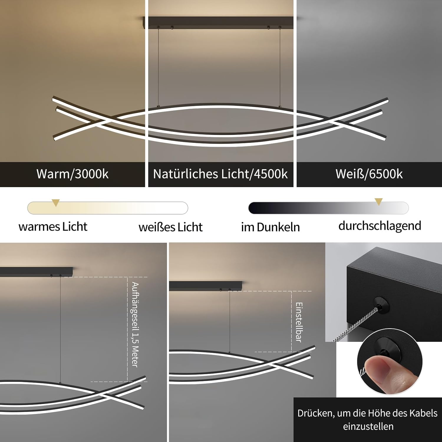Mikeru Lampada a Sospensione LED Regolabile 120cm - immagine 3