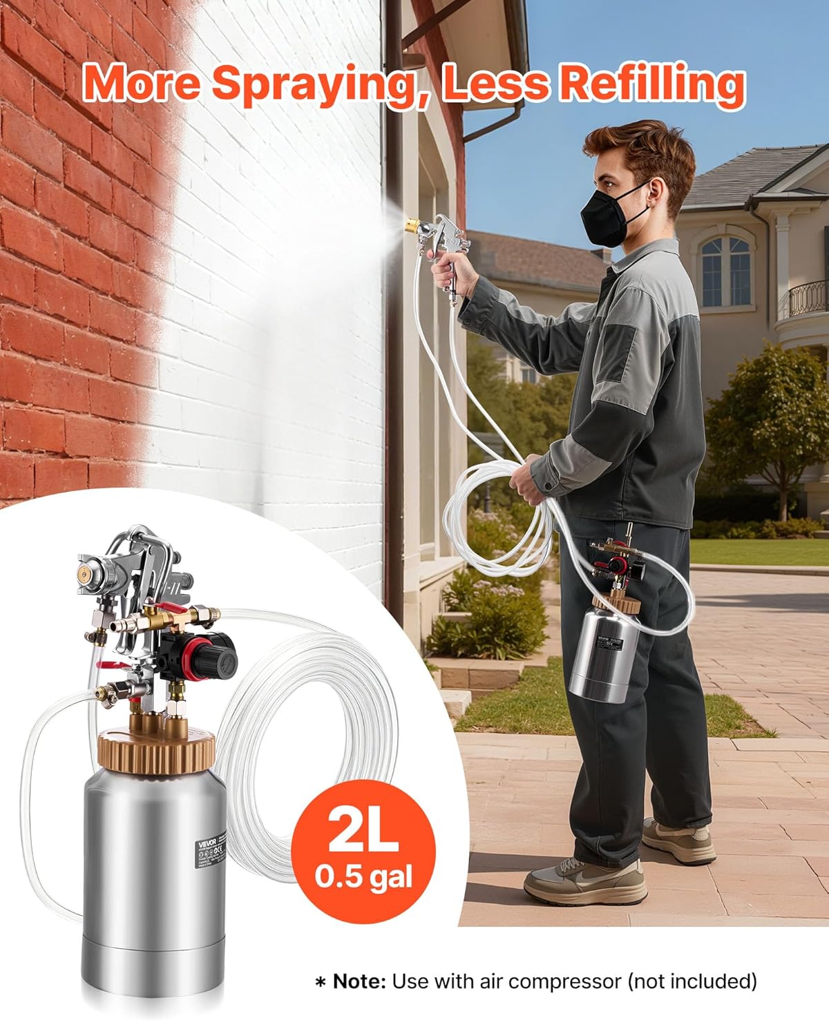 Vevor Serbatoio Spruzzatore di Vernice 2 L Pneumatico - immagine 2