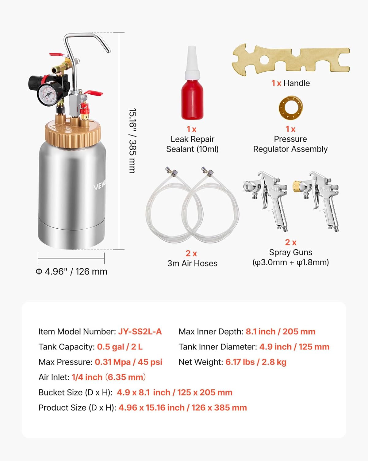 Vevor Serbatoio Spruzzatore di Vernice 2 L Pneumatico - immagine 7