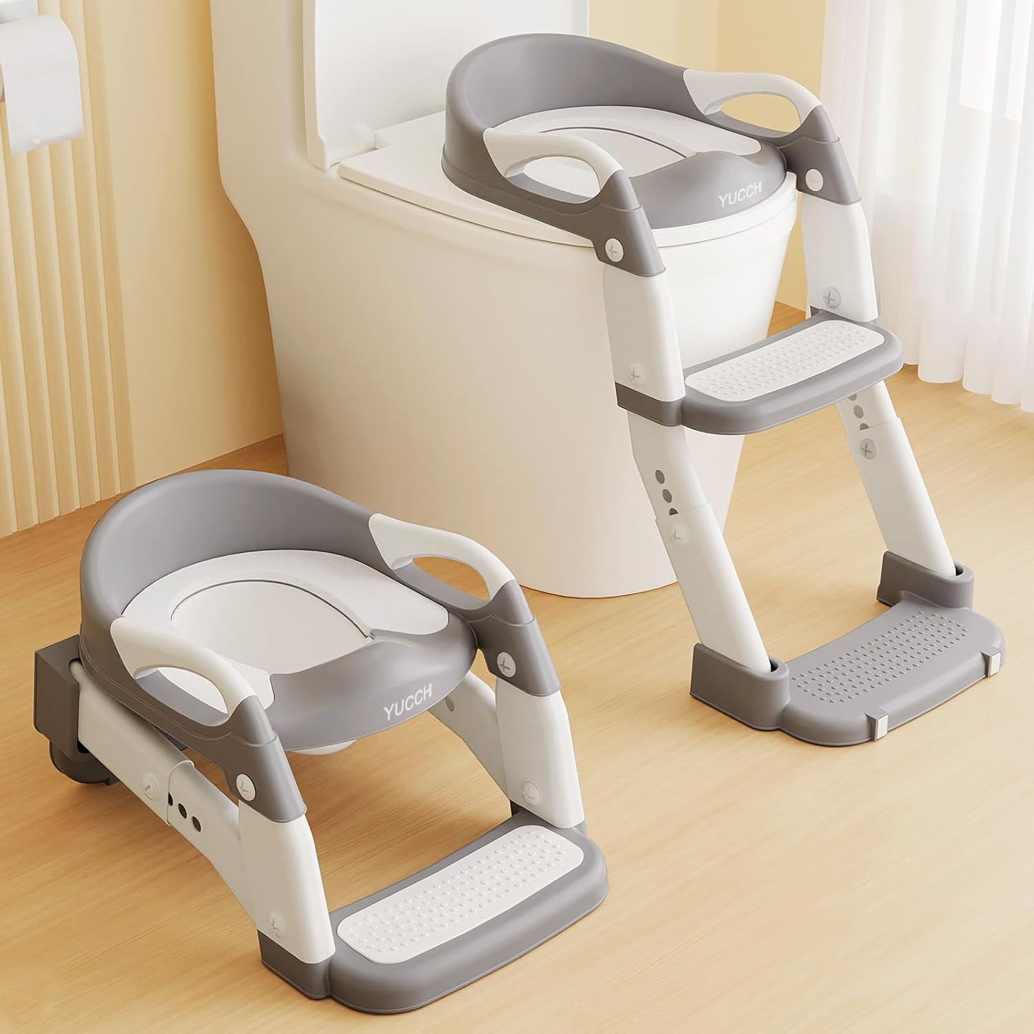 Yucch Riduttore WC Bambini con Scaletta 2 in 1, Grigio - immagine 1