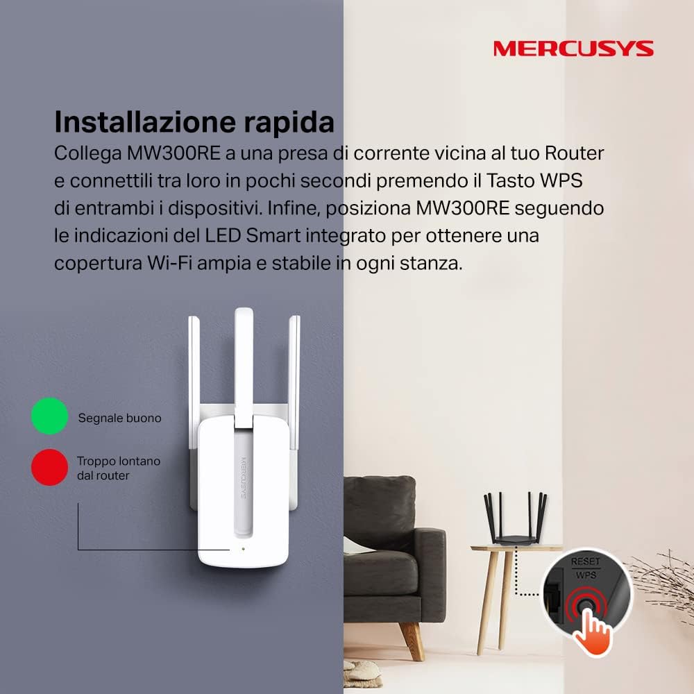 Mercusys TP-Link MW300RE Ripetitore Wireless Wifi 300 Mbps - immagine 4