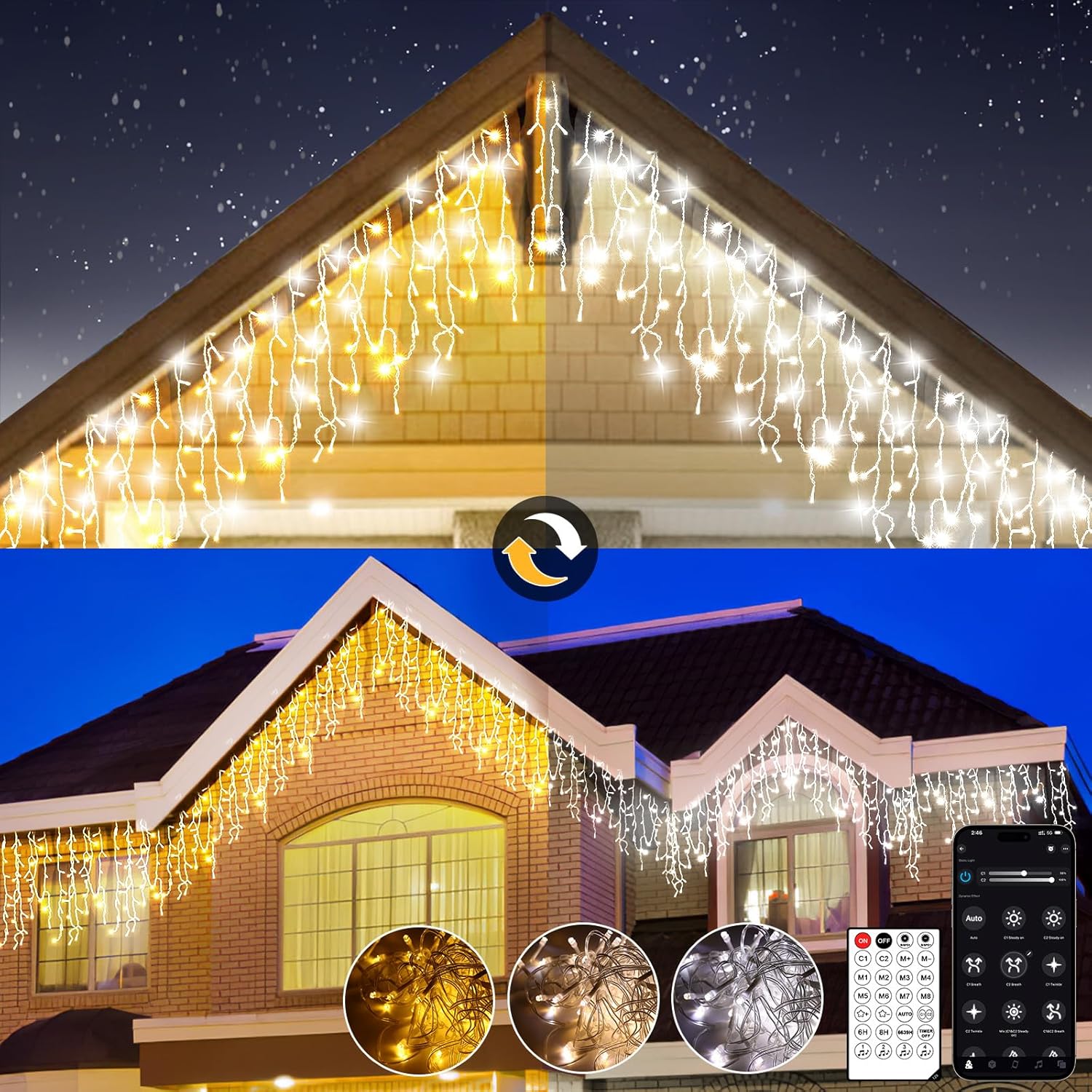 Luci Natale Esterno Cascata 10M-400L, Bianco Caldo/Freddo - immagine 1