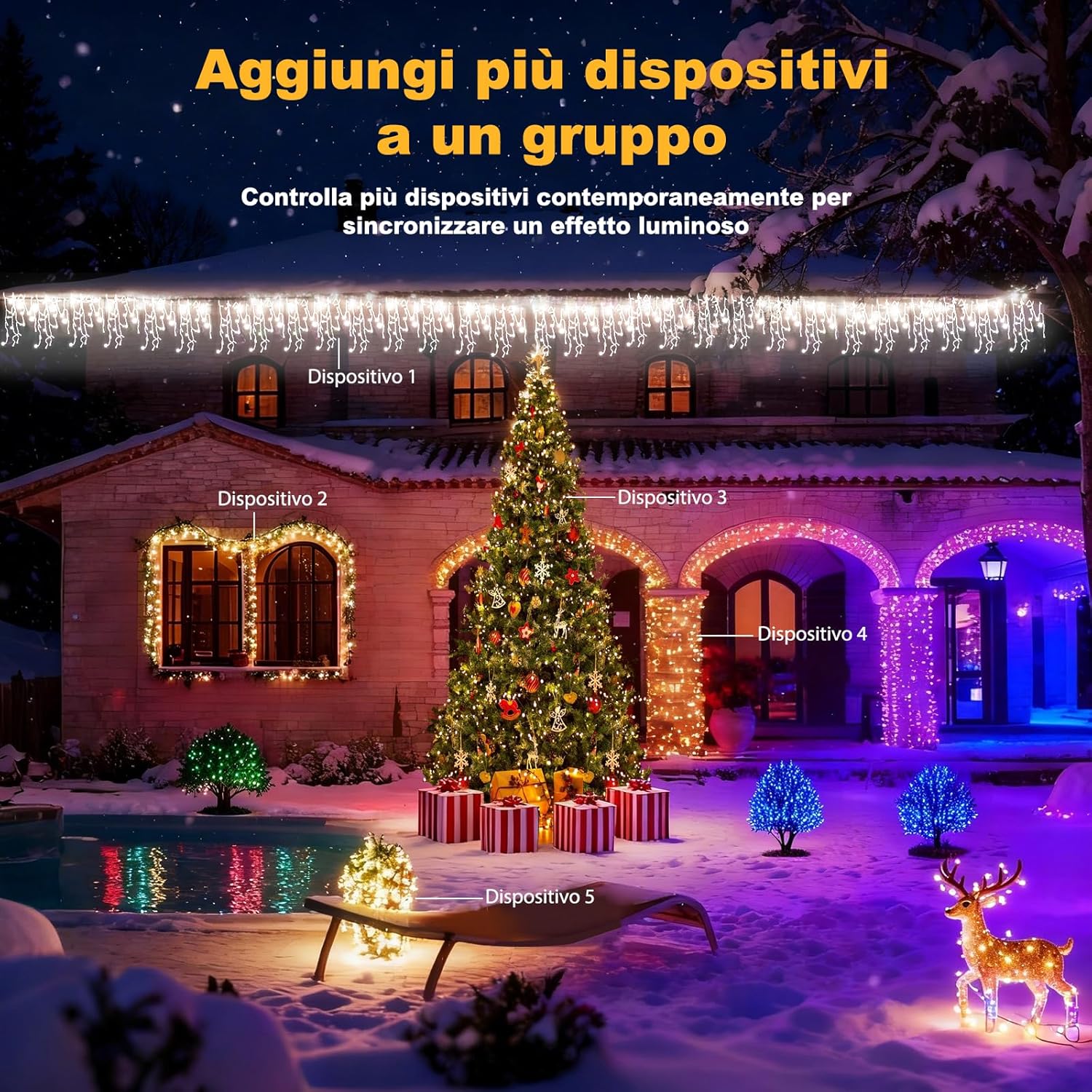 Luci Natale Esterno Cascata 10M-400L, Bianco Caldo/Freddo - immagine 6