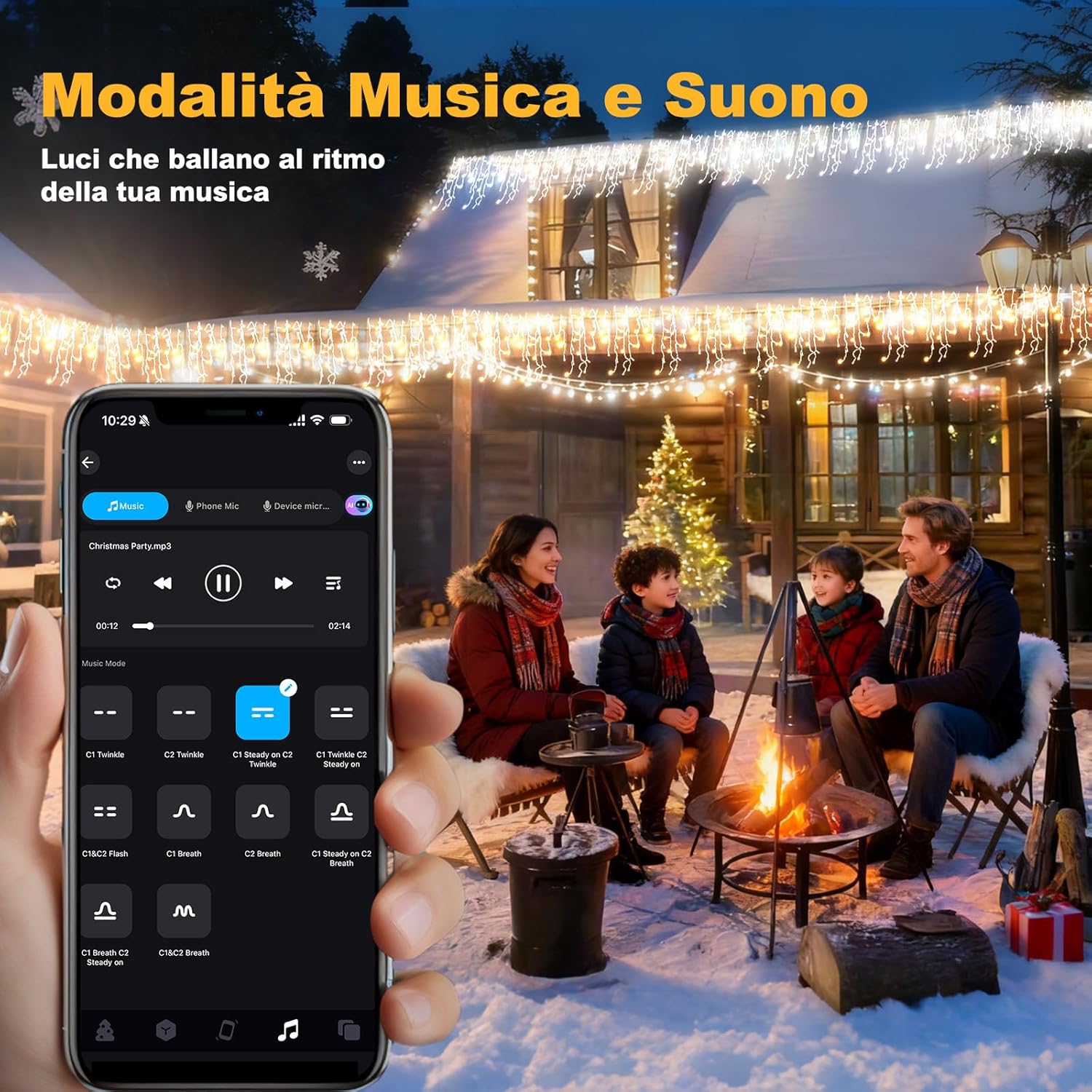 Luci Natale Esterno Cascata 10M-400L, Bianco Caldo/Freddo - immagine 7