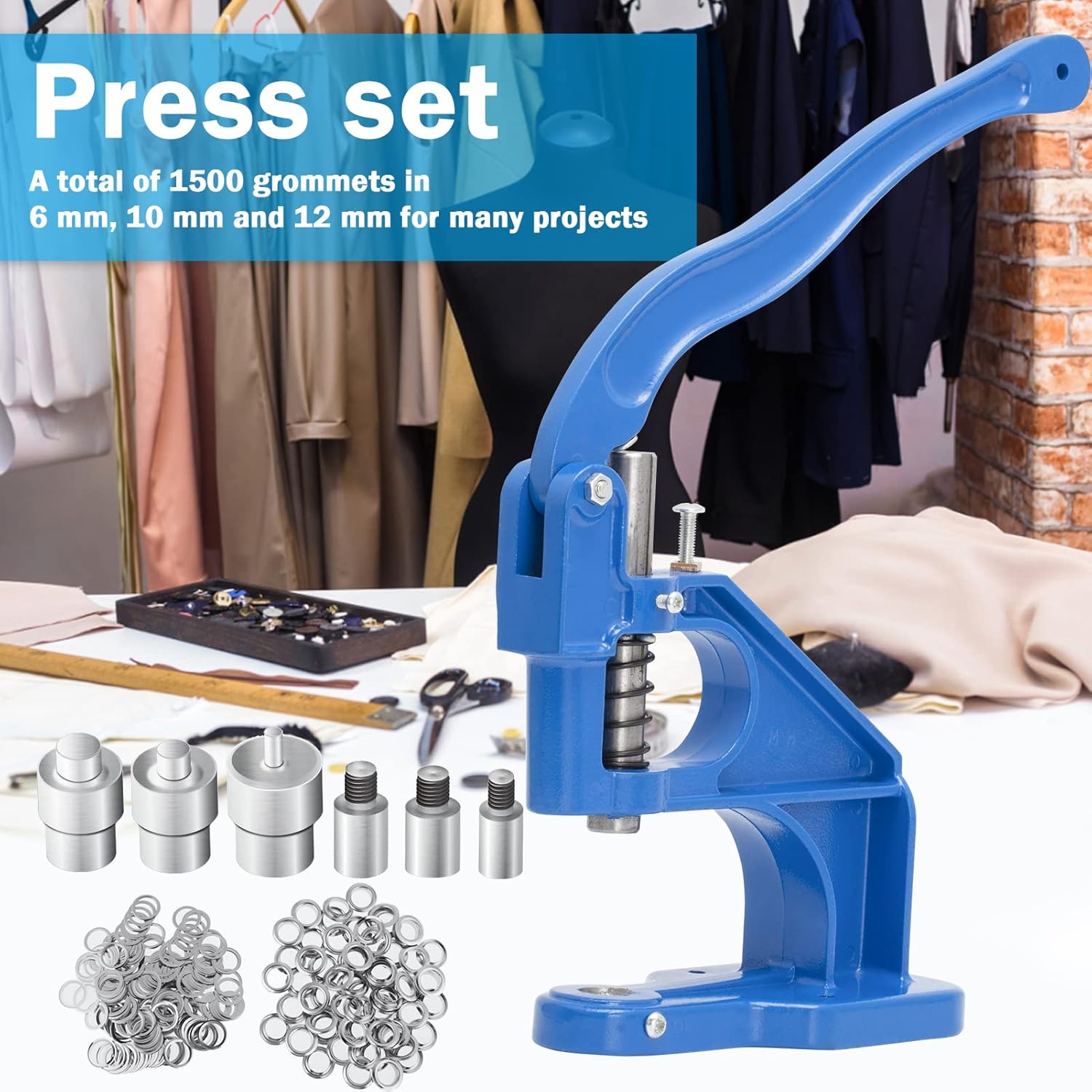 Emoshayoga Occhielli Macchina a Pressione Macchina per Occhielli con 1500 Occhielli per Borchie e Borchie (Blu) - immagine 7