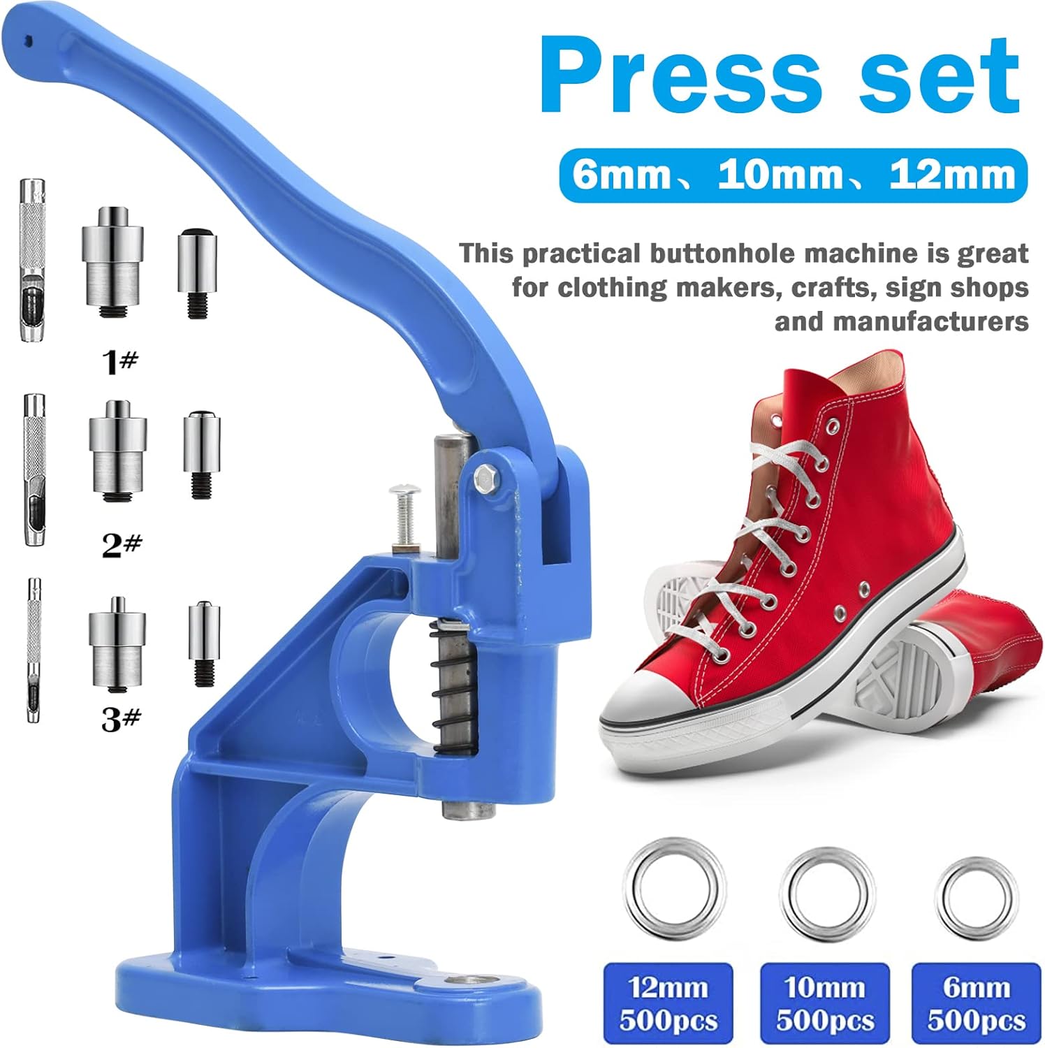 Emoshayoga Occhielli Macchina a Pressione Macchina per Occhielli con 1500 Occhielli per Borchie e Borchie (Blu) - immagine 8