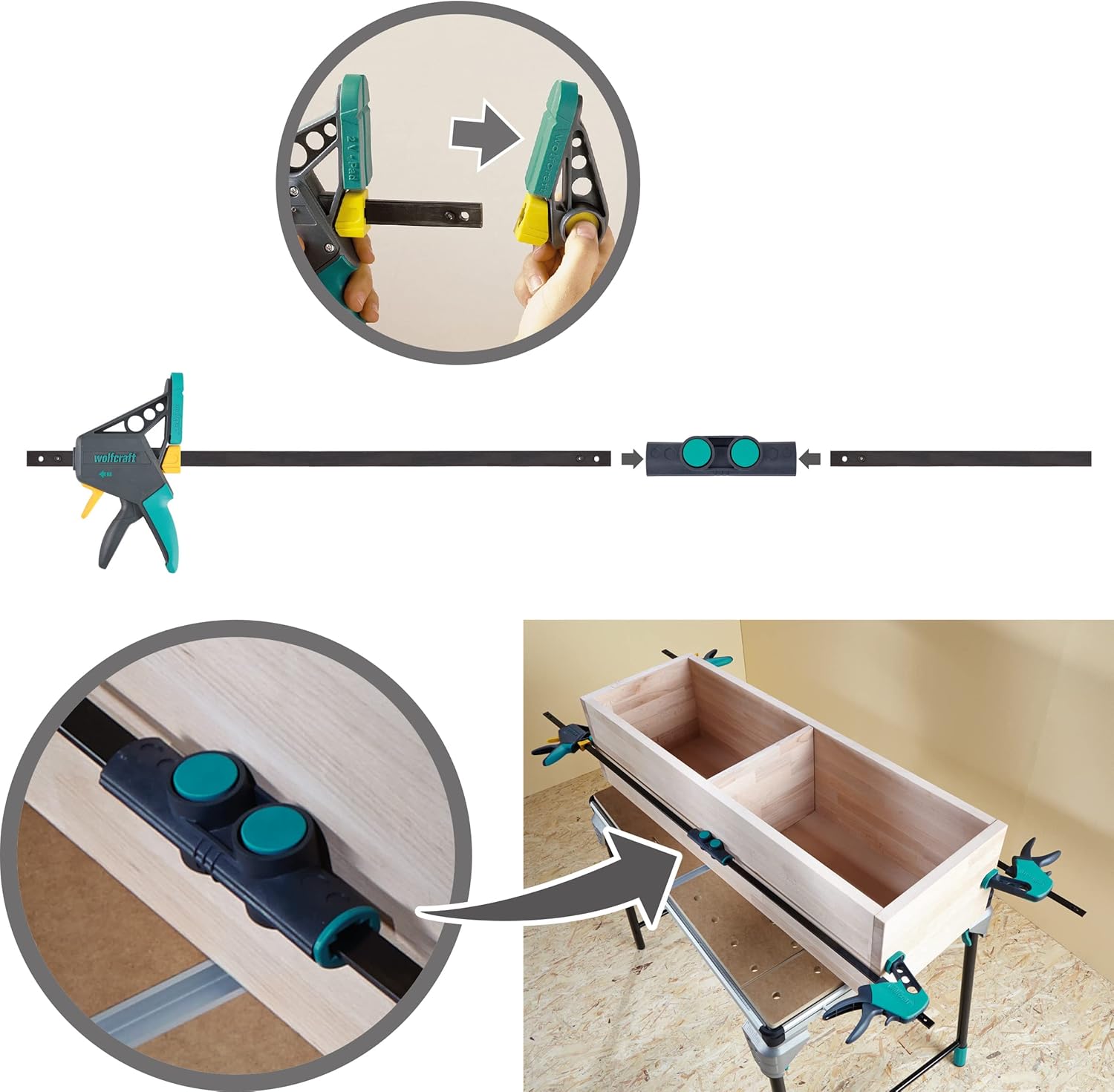 Wolfcraft Set di Morsetti XL a Una Mano - 3 Pezzi - immagine 2