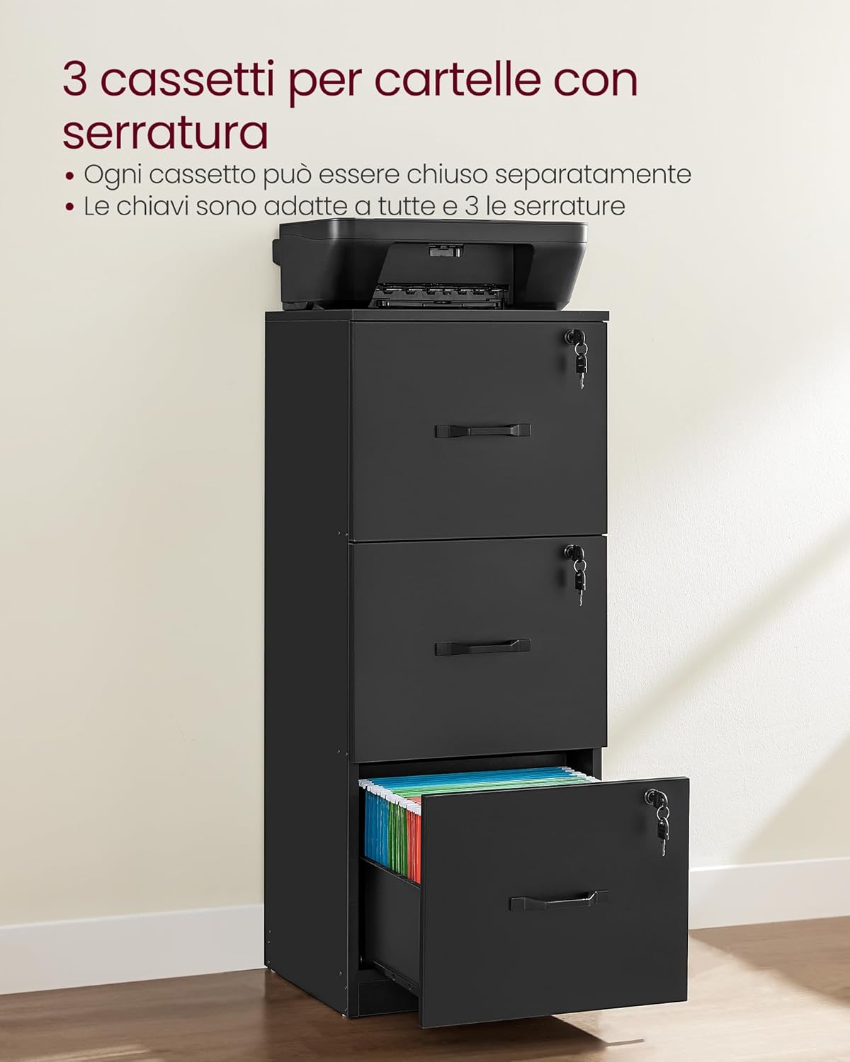 Vasagle Cassettiera da Ufficio con 3 Cassetti - immagine 6