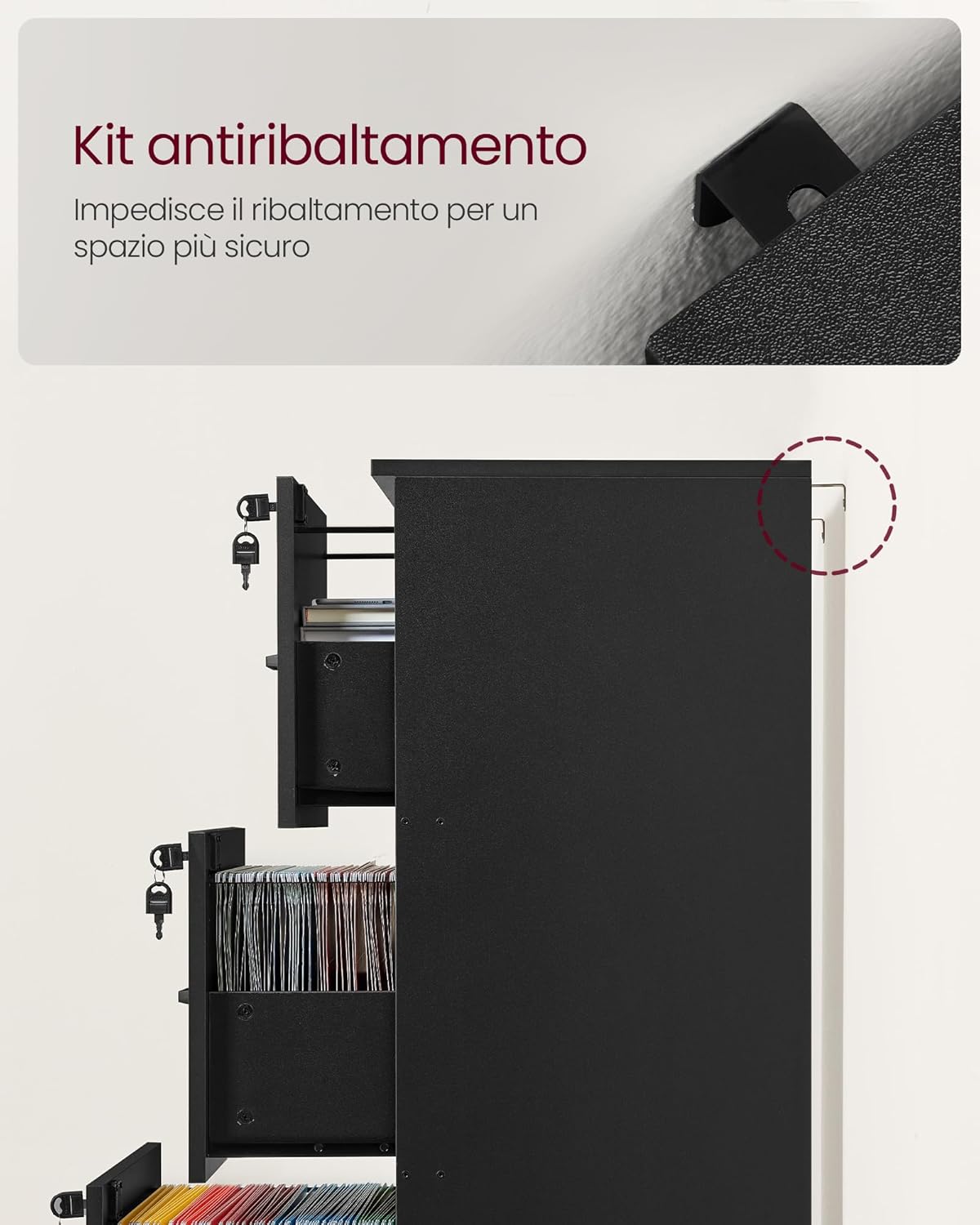 Vasagle Cassettiera da Ufficio con 3 Cassetti - immagine 7