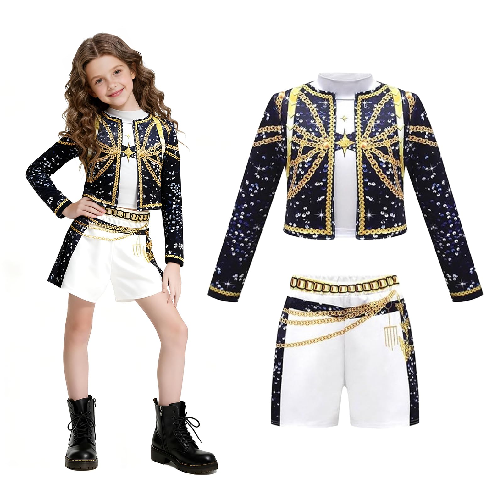 JIASHA Déguisement K-Pop Dem0n Pour Enfants – 3 Pièces (Veste, Haut, Bas) – Costume Cosplay Anime – Idéal Pour Carnaval, Halloween Et Conventions
