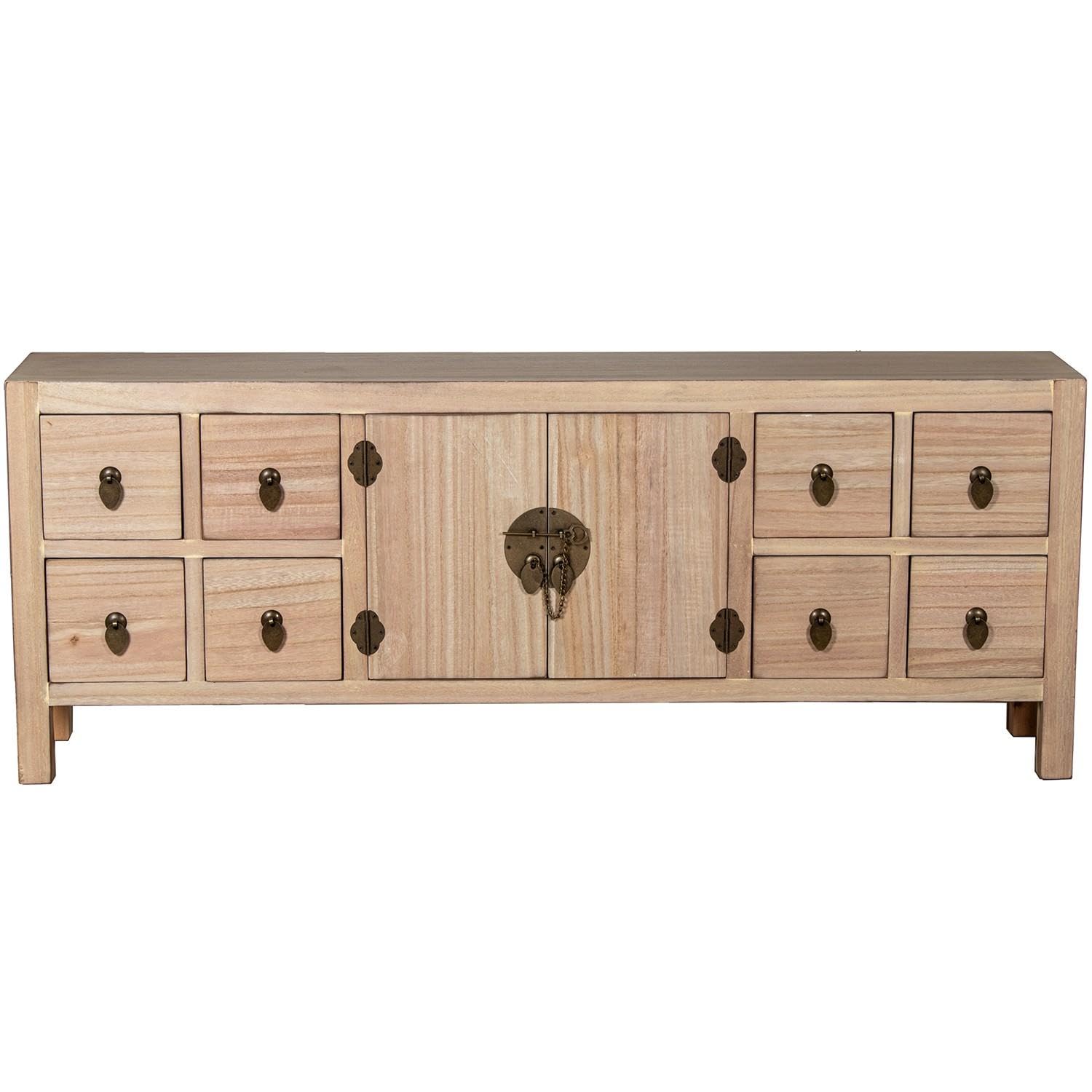 Tavolo TV con 8 cassetti e 2 ante in legno MDF naturale 130x24x50cm