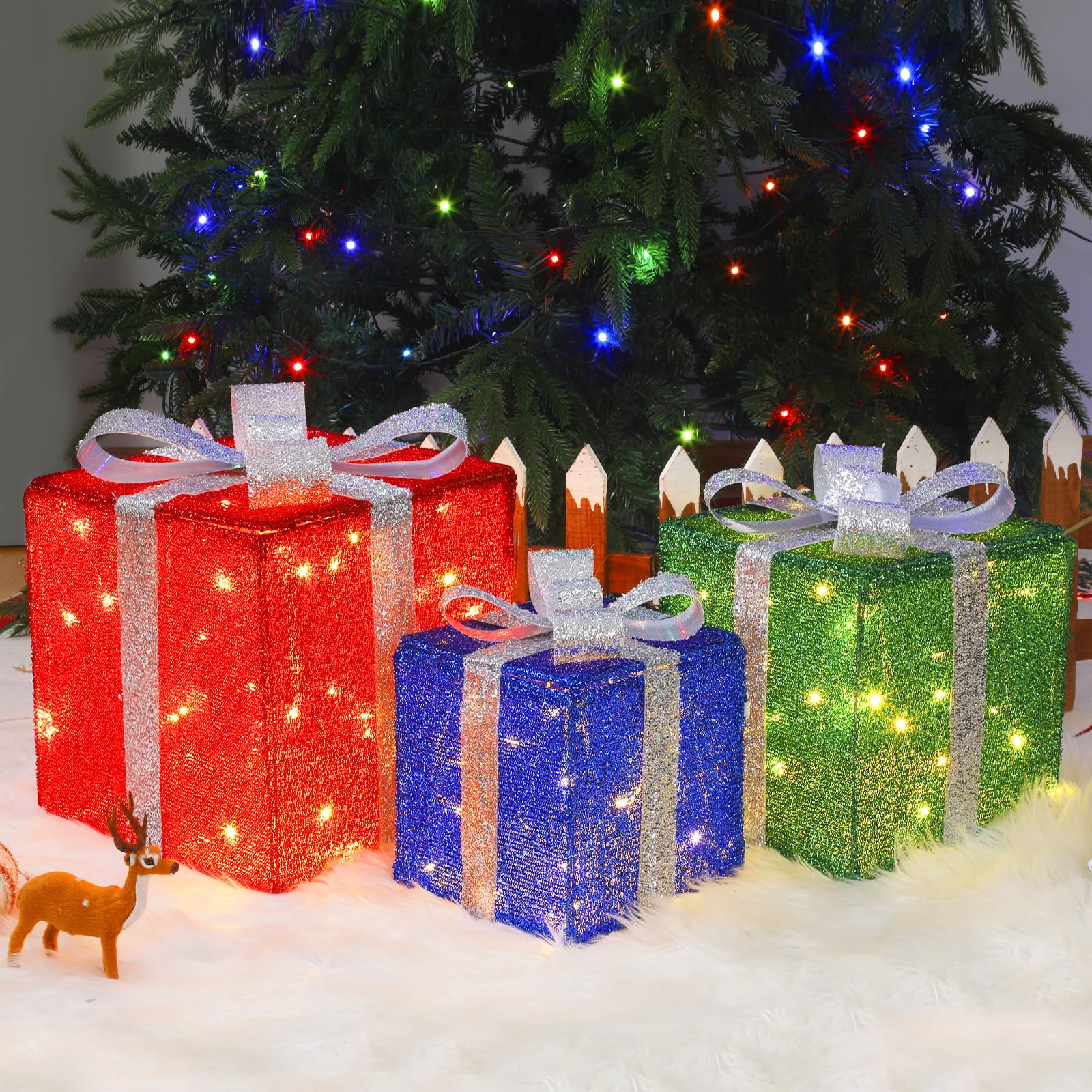 Quntis Luci Scatola Regalo Natale 117 LED, 3 Pezzi