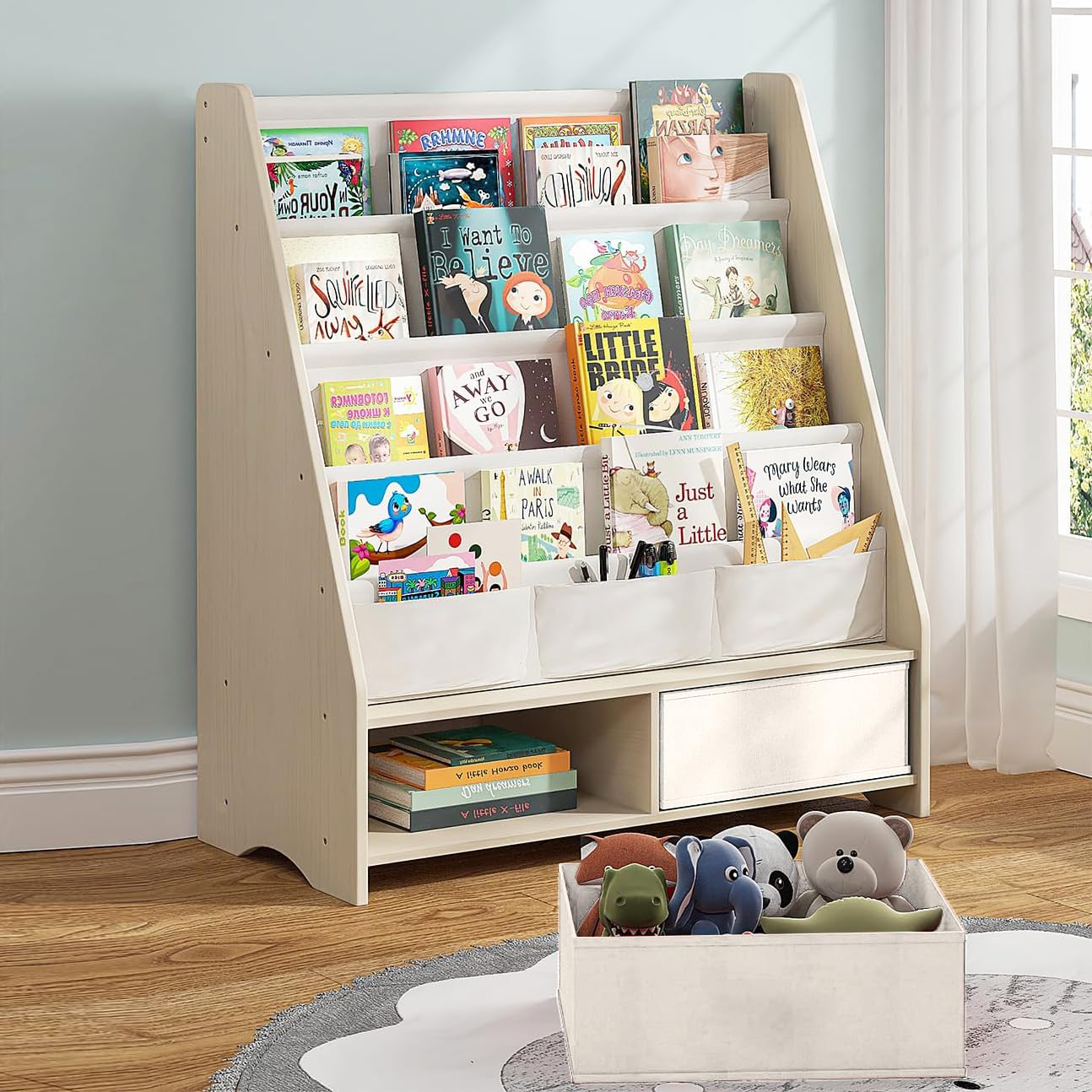 Heyouth Scaffale a 4 Livelli Naturale 86x70x28cm