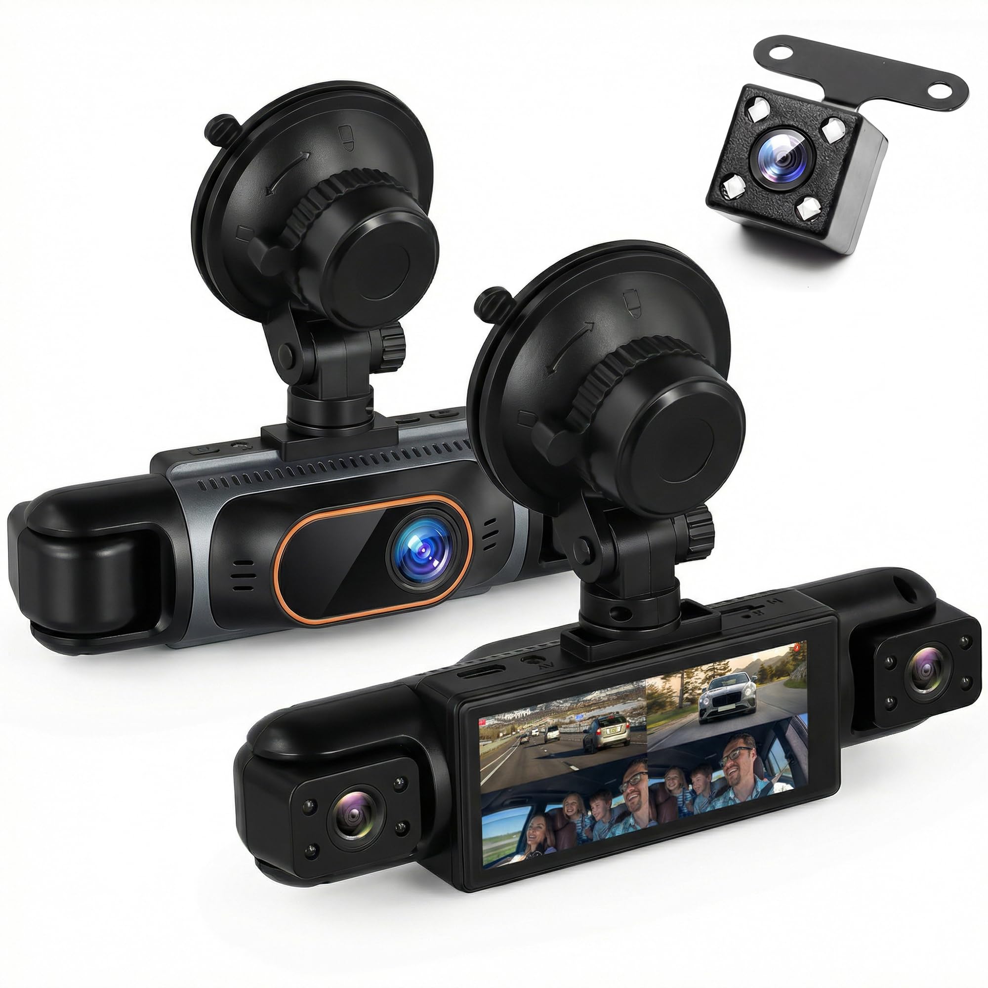 Rimoody 4 Canali Dashcam Auto 360°, 4 Telecamera HD 1080P Anteriore e Posteriore Sinistra Destra, 3.16 Pollici Schermo IPS Dash Cam con Visione Notturna 8 IR/Loop Video/24H Parcheggio Monitor